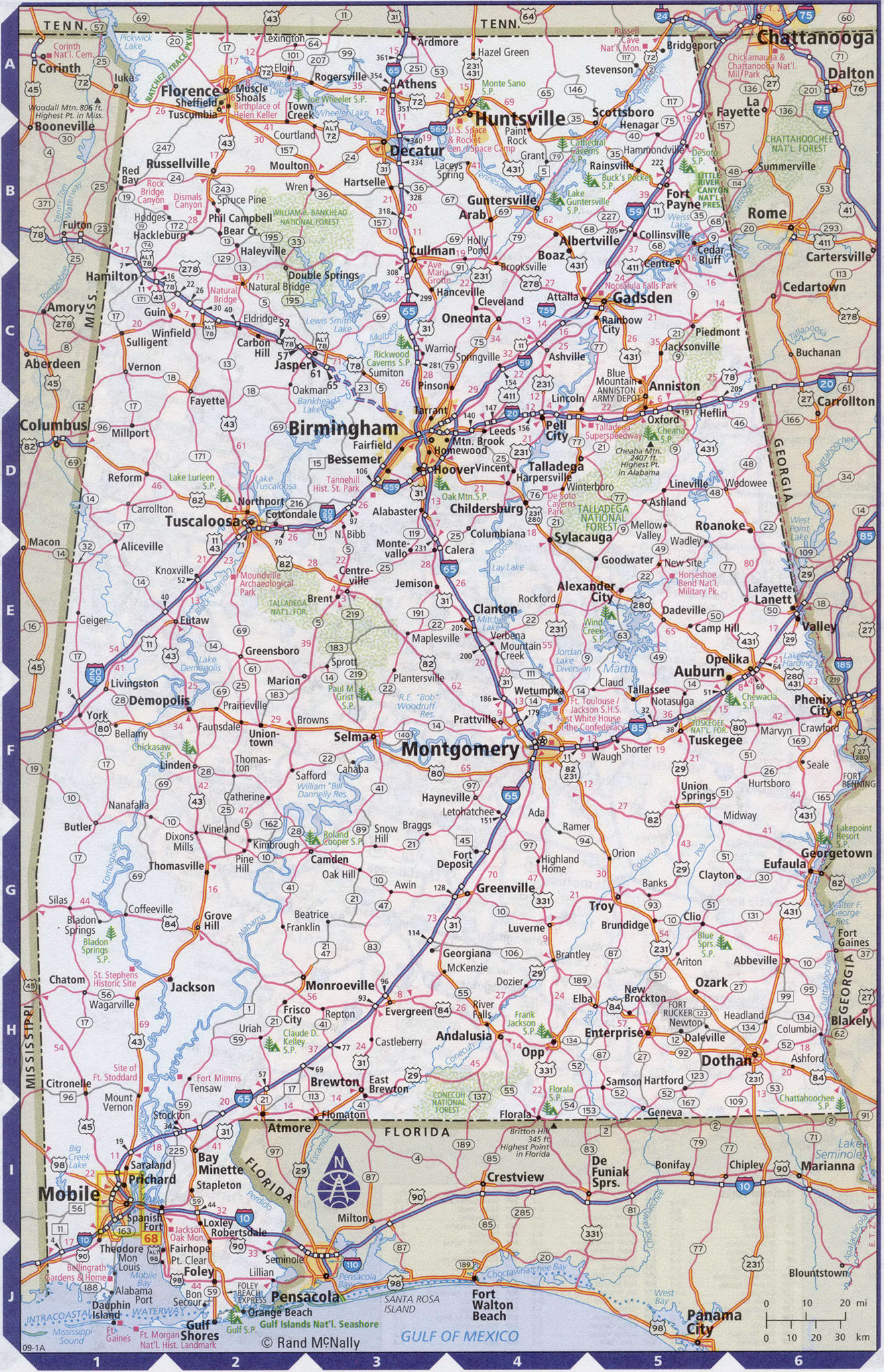 Alabama map with cities and rivers