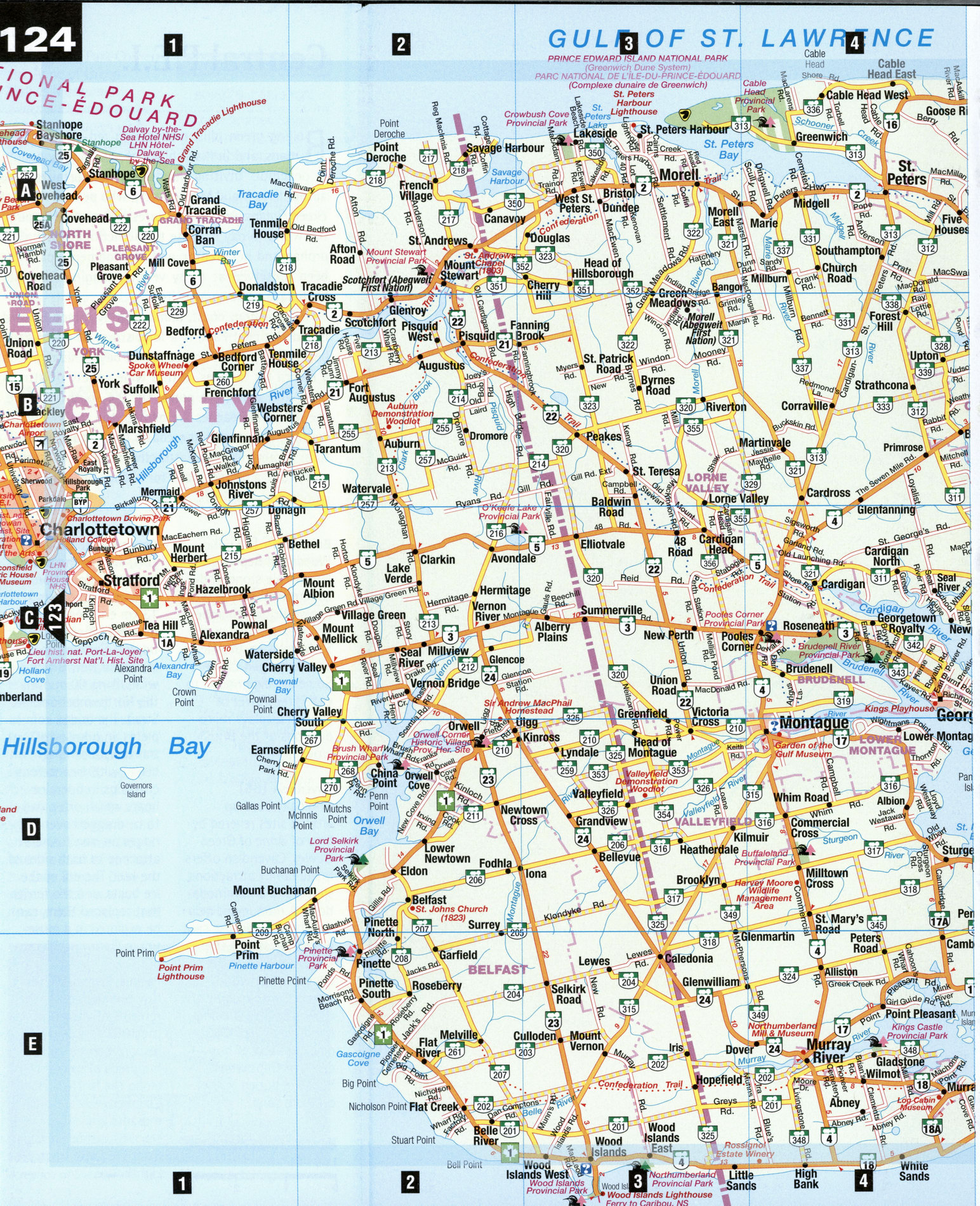 Detailed map of the highway and local roads of Eastern P.E.I.
