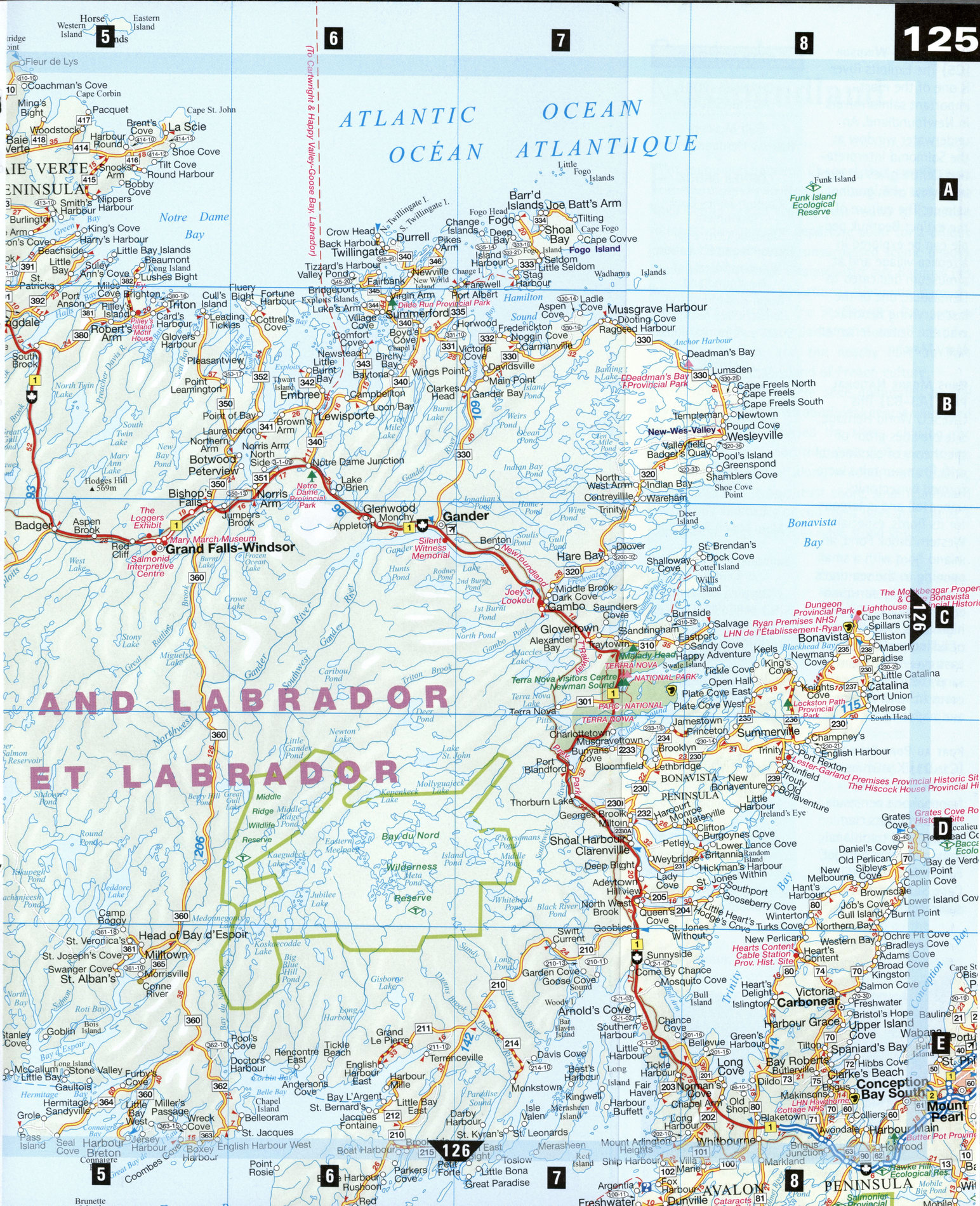 Detailed map of Newfoundland and Labrador