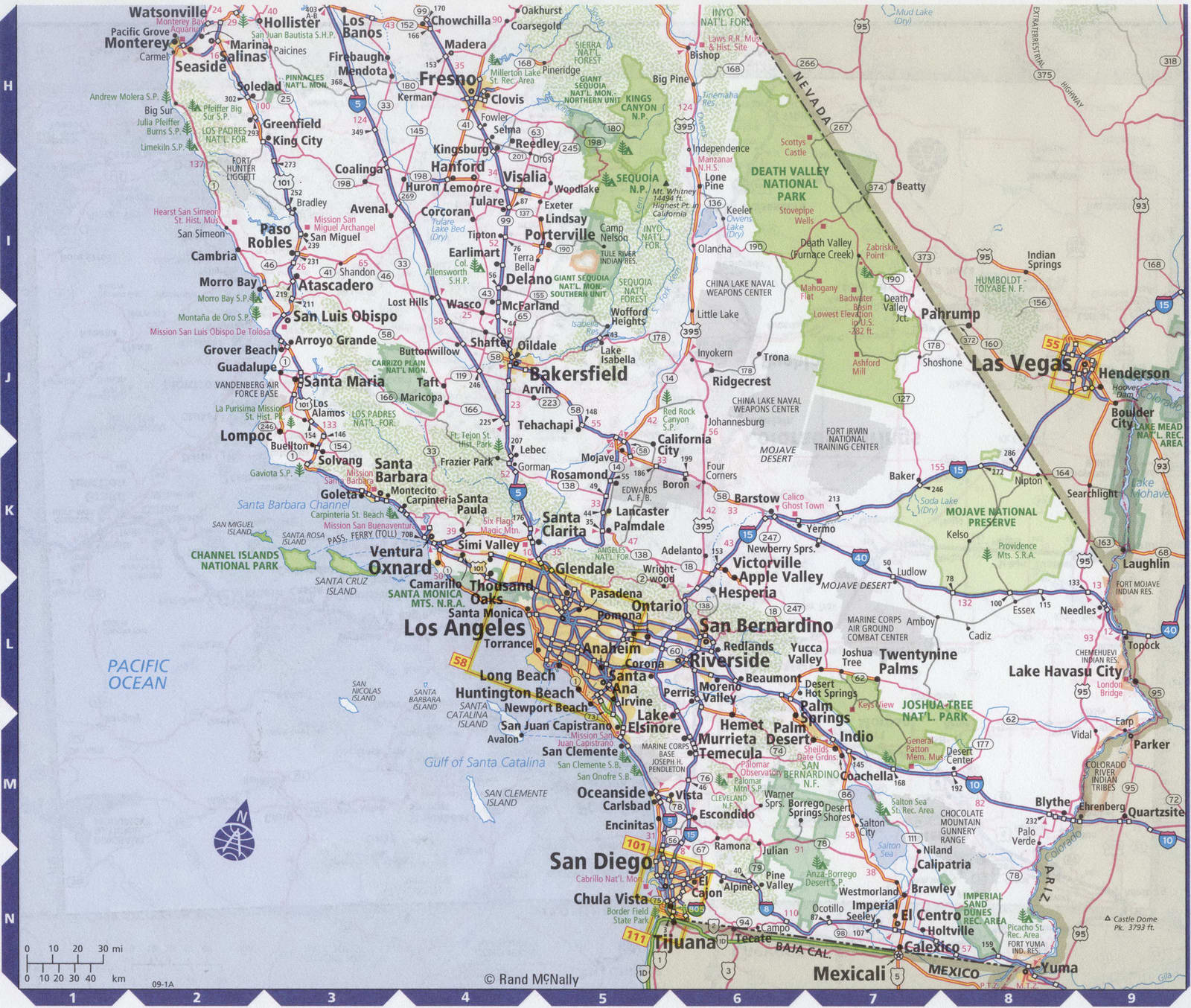 Southern California Map With Cities And Recreation Areas Parks Towns