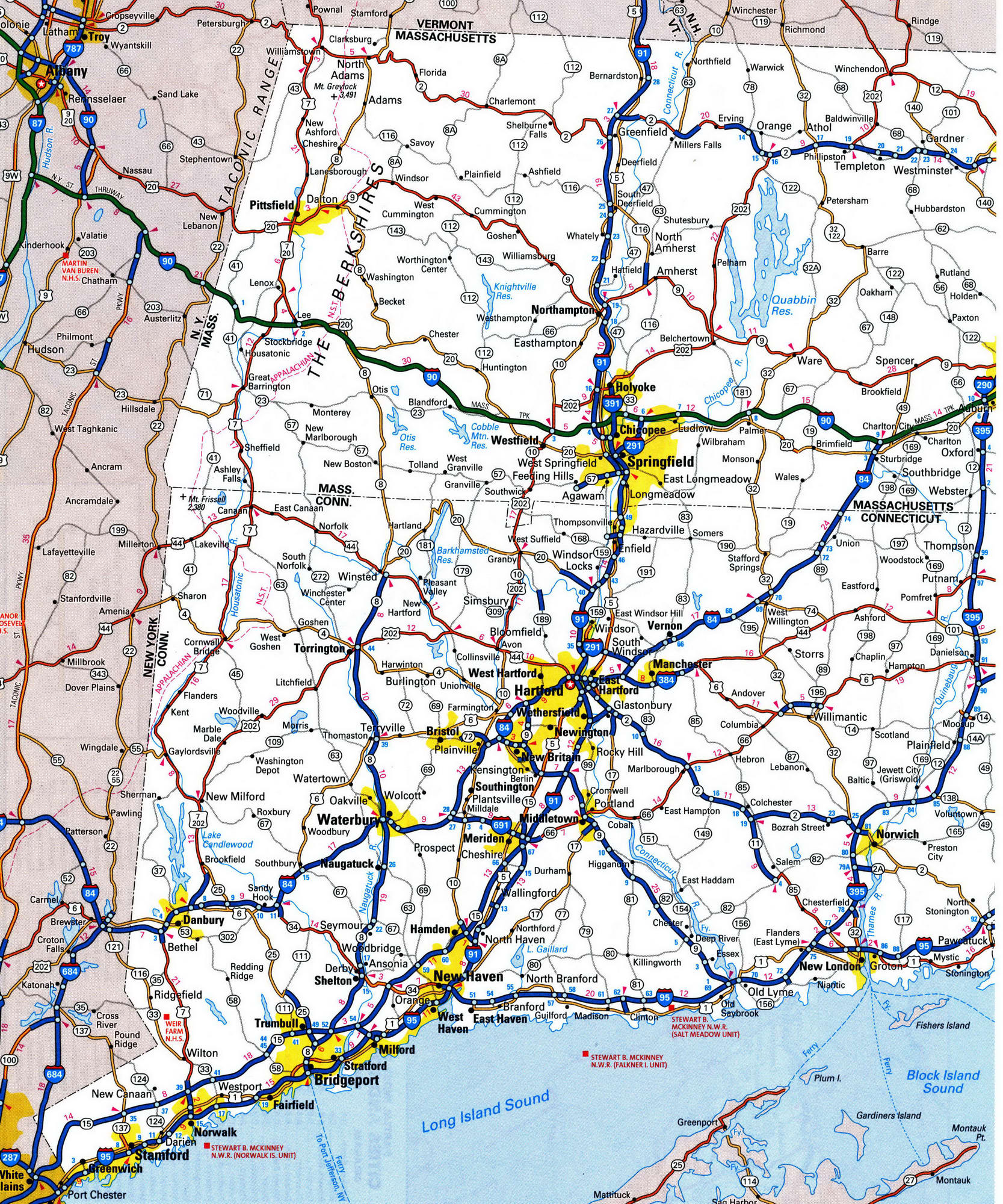Detailed roads map of Connecticut