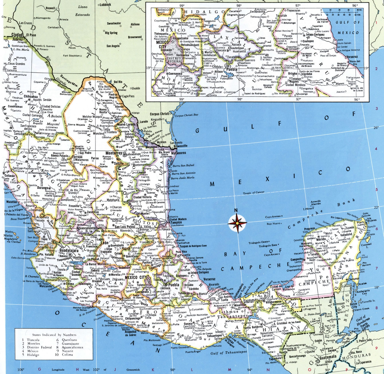 Detailed political map of Mexico