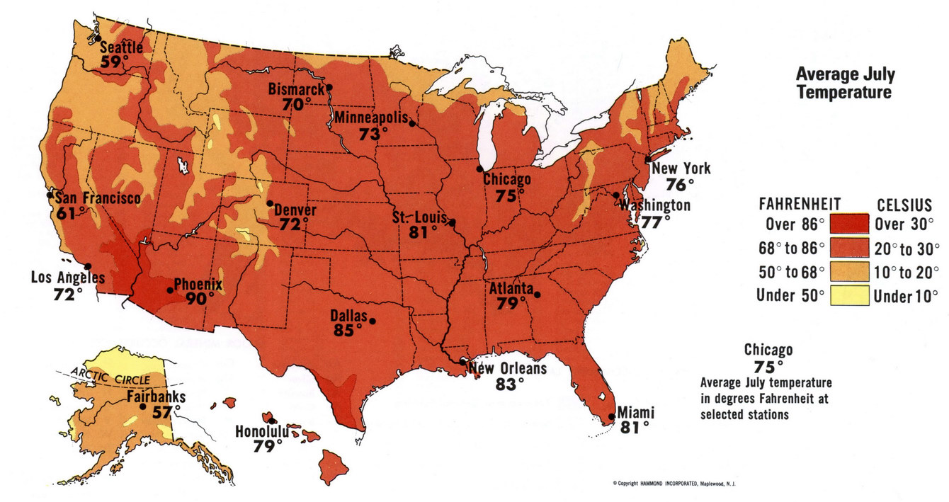 july temperature of usa