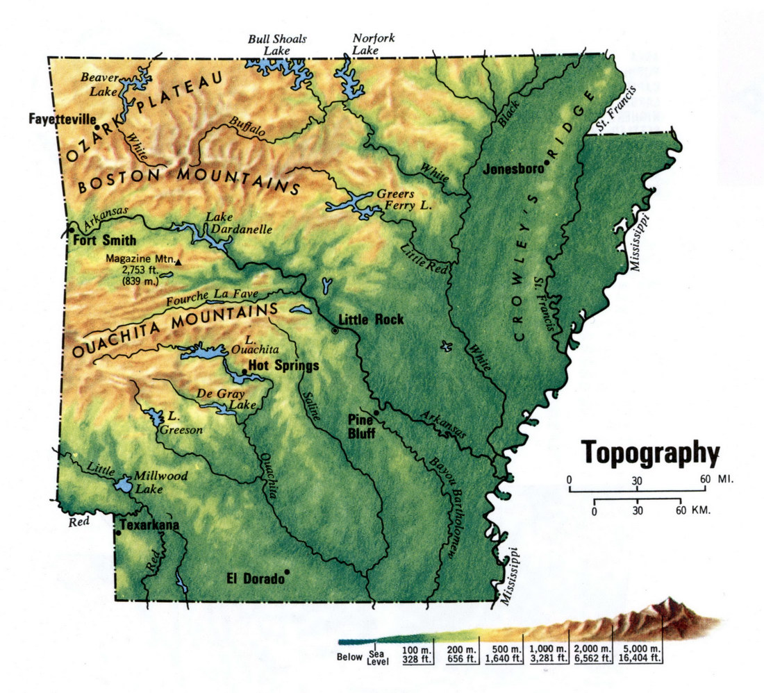 Landscape map of Arkansas