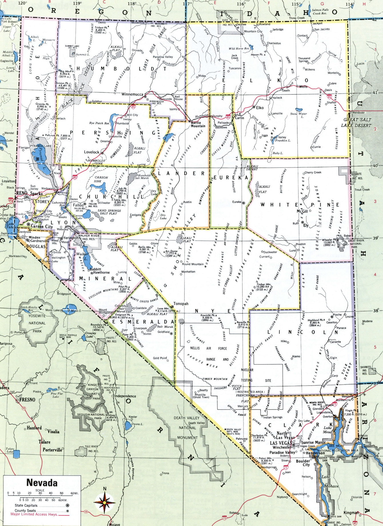 Map of Nevada by county