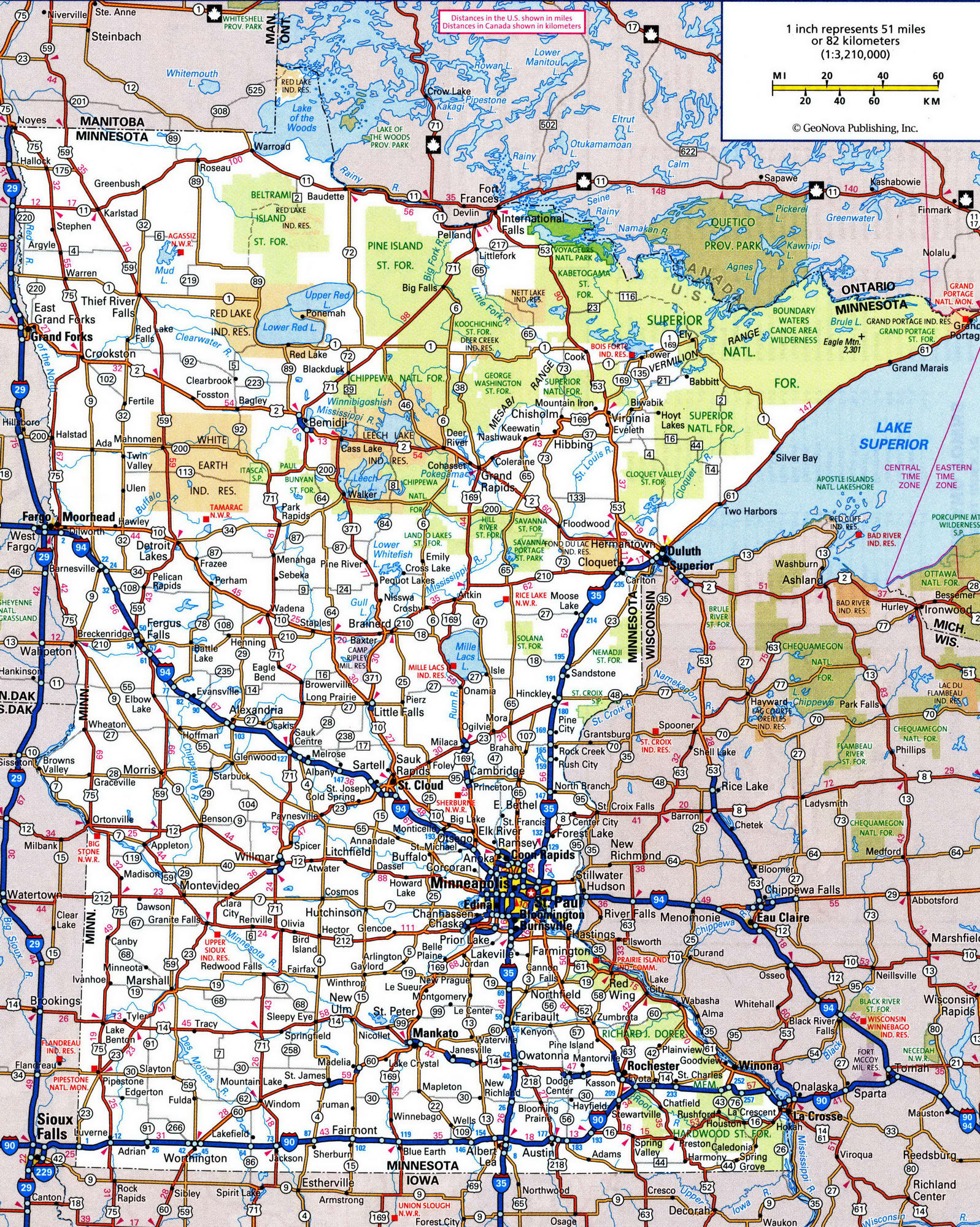 Detailed roads map of Minnesota