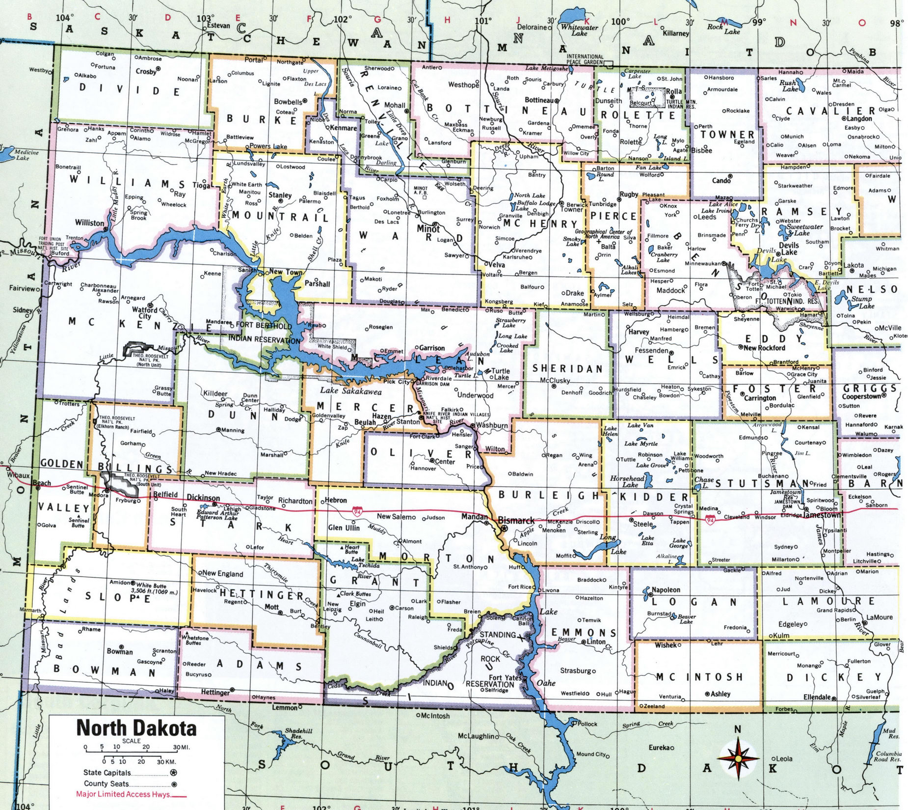 Map of North Dakota by county