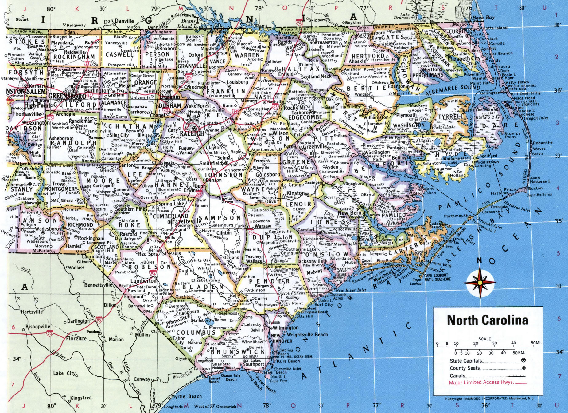 Map of North Carolina by county