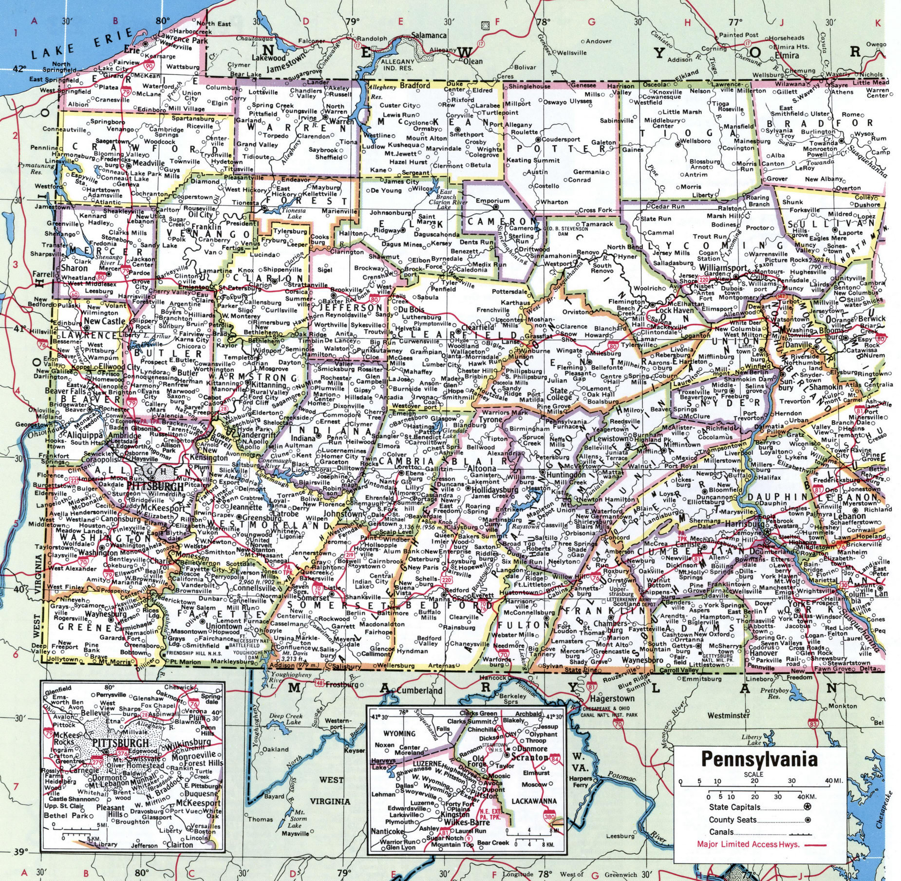 Map of Pennsylvania by county