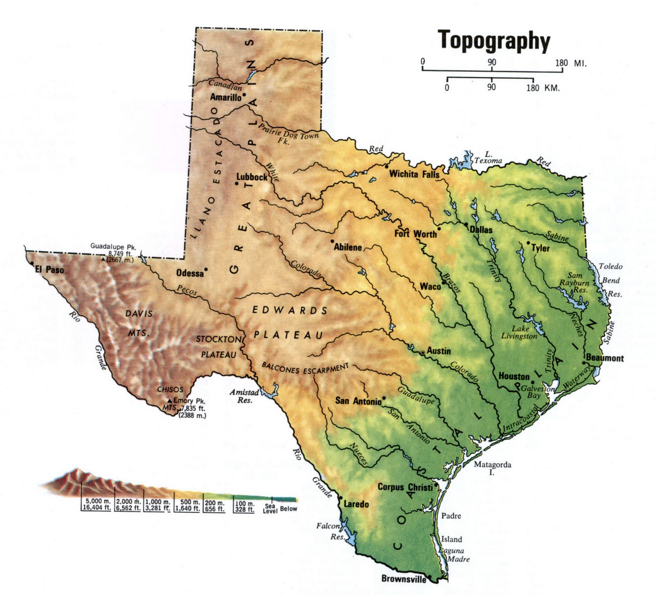 Landscape map of Texas