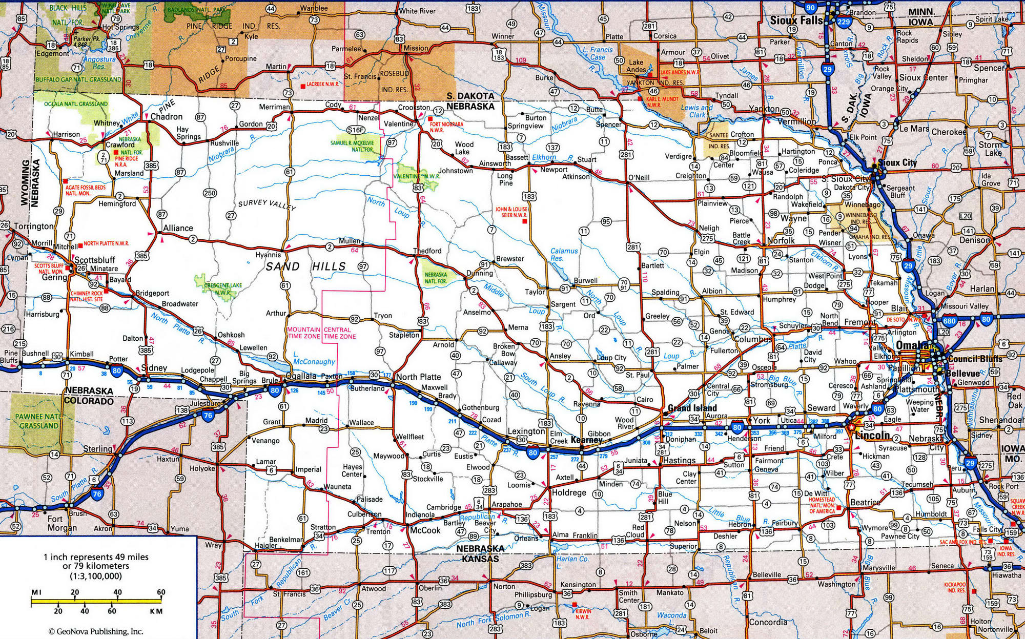 Detailed roads map of Nebraska