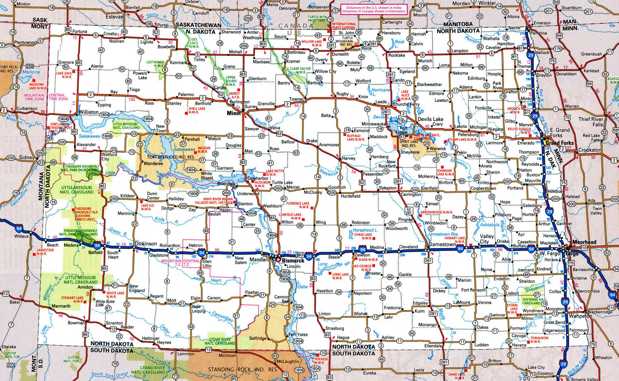 North Dakota detailed map