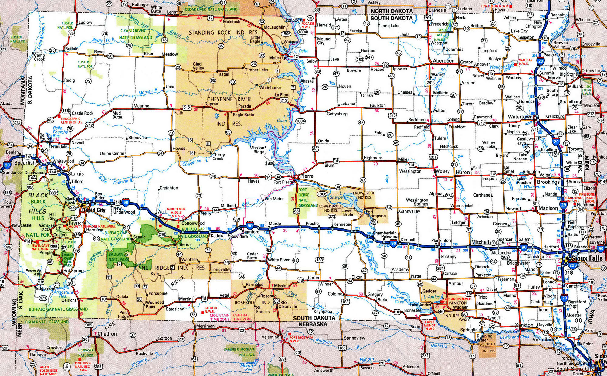 Detailed map of South Dakota