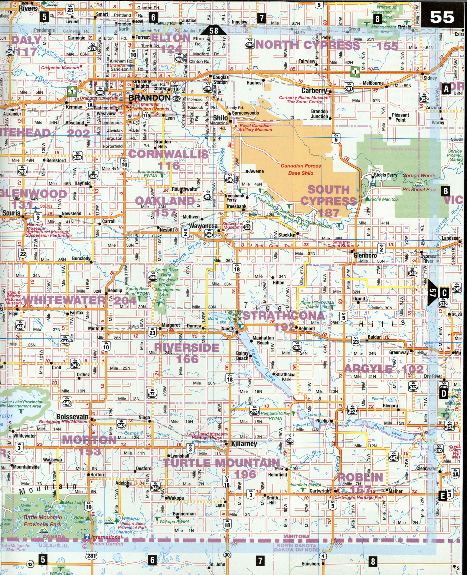 Map of Brandon city, Manitoba, Canada