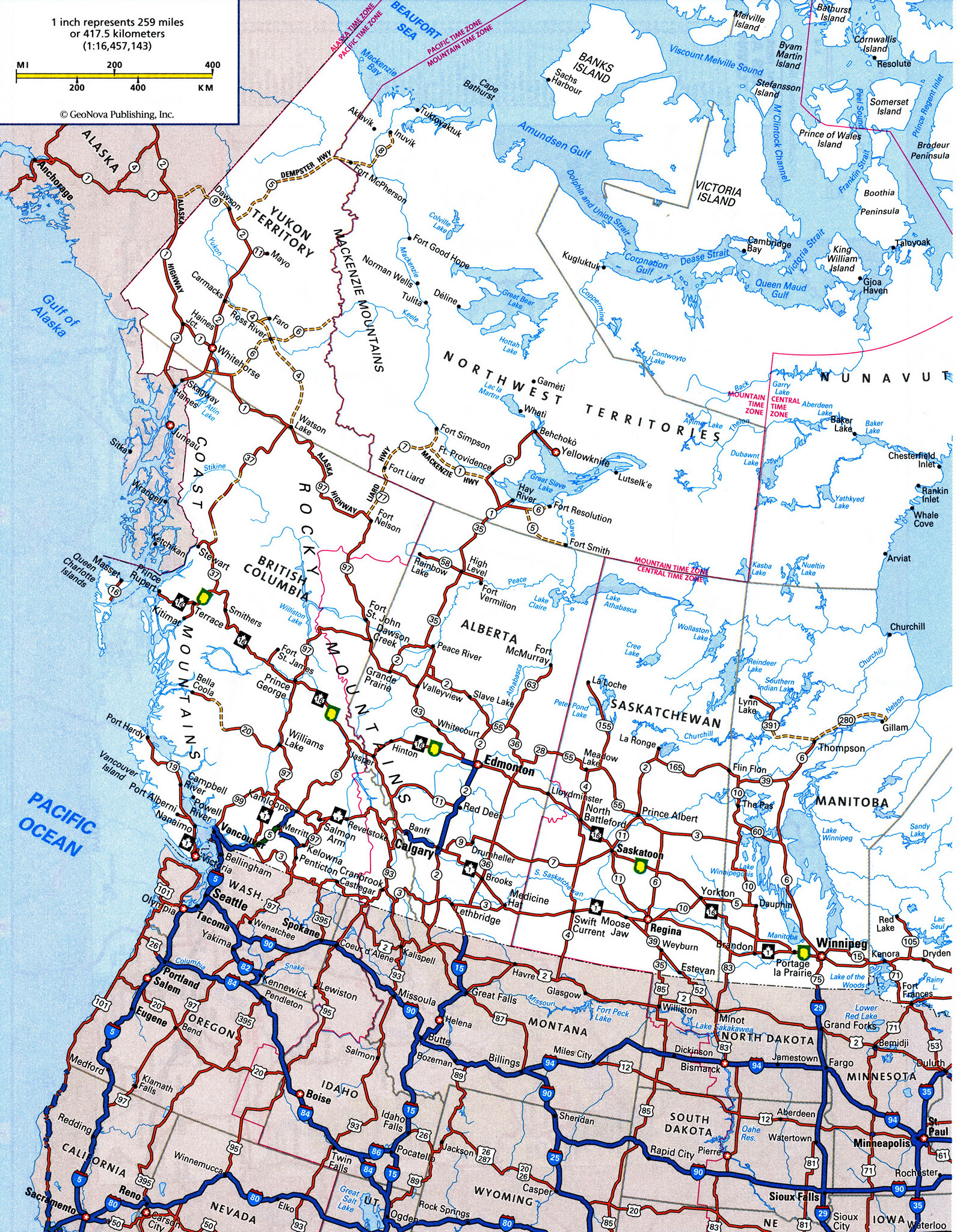 Detailed map of Western Canada