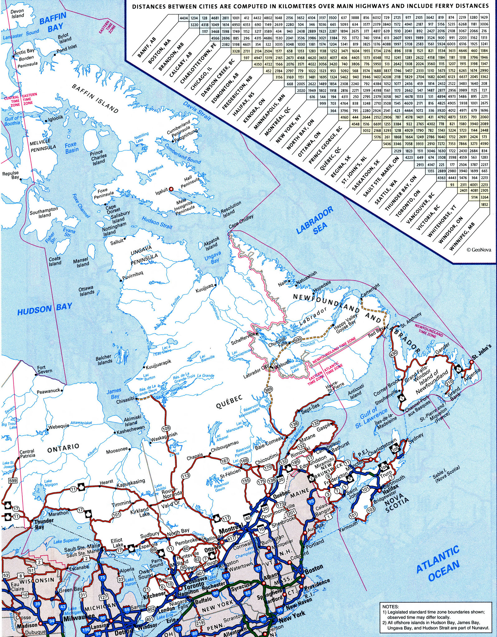 Detailed map of Eastern Canada