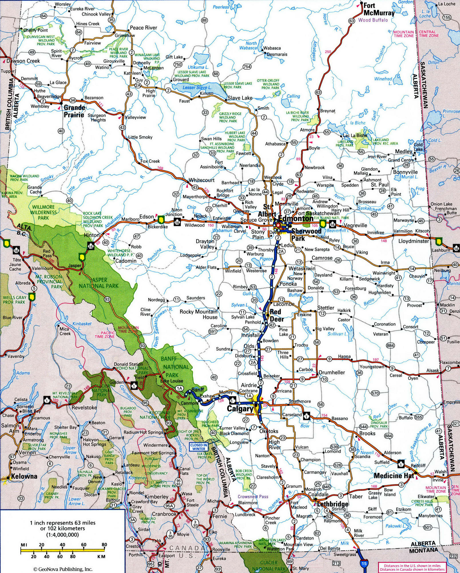 Detailed map of Alberta