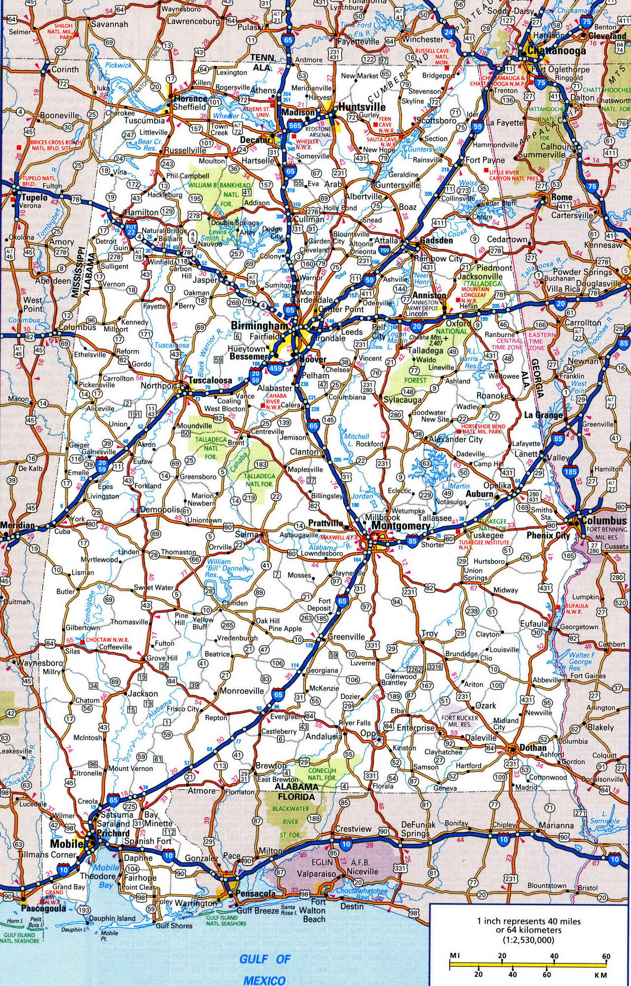 Detailed roads map of Alabama
