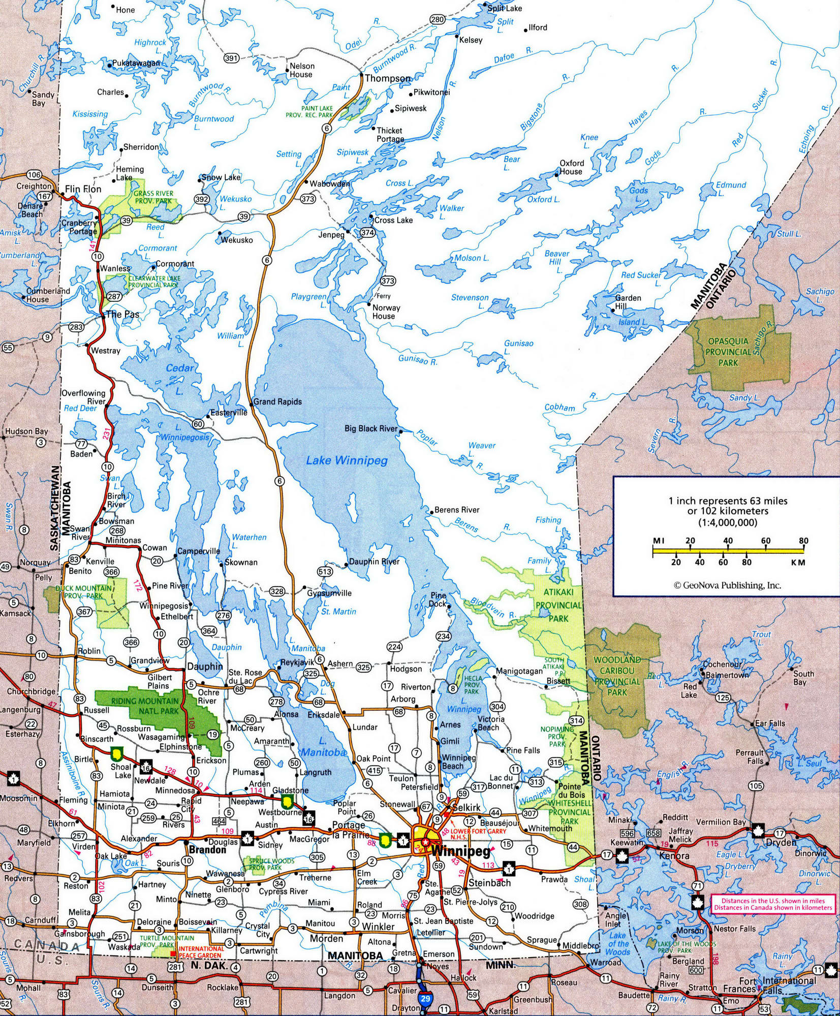 Detailed map of Manitoba