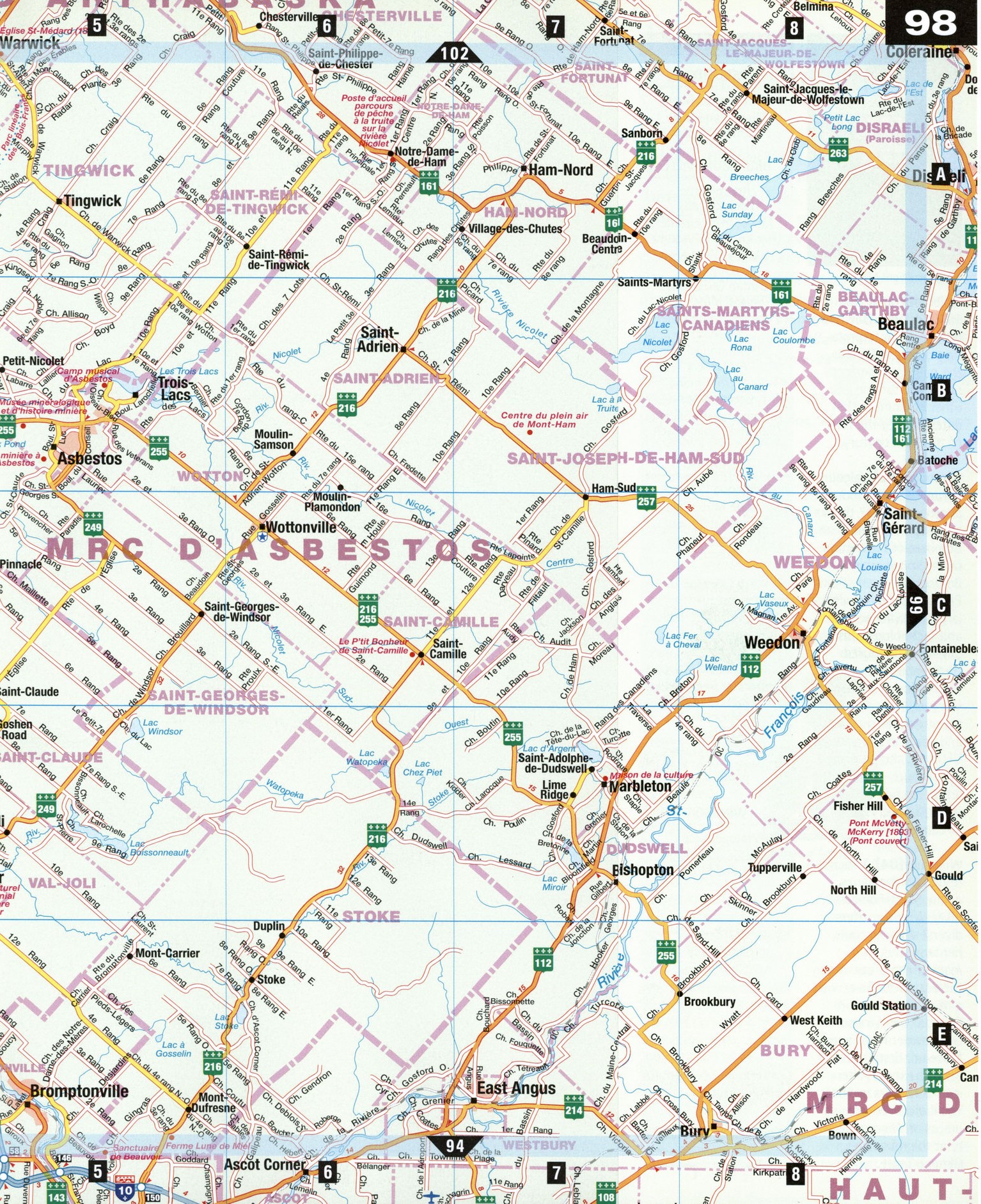Road Map of Drummondville and Centre-du-Quebec