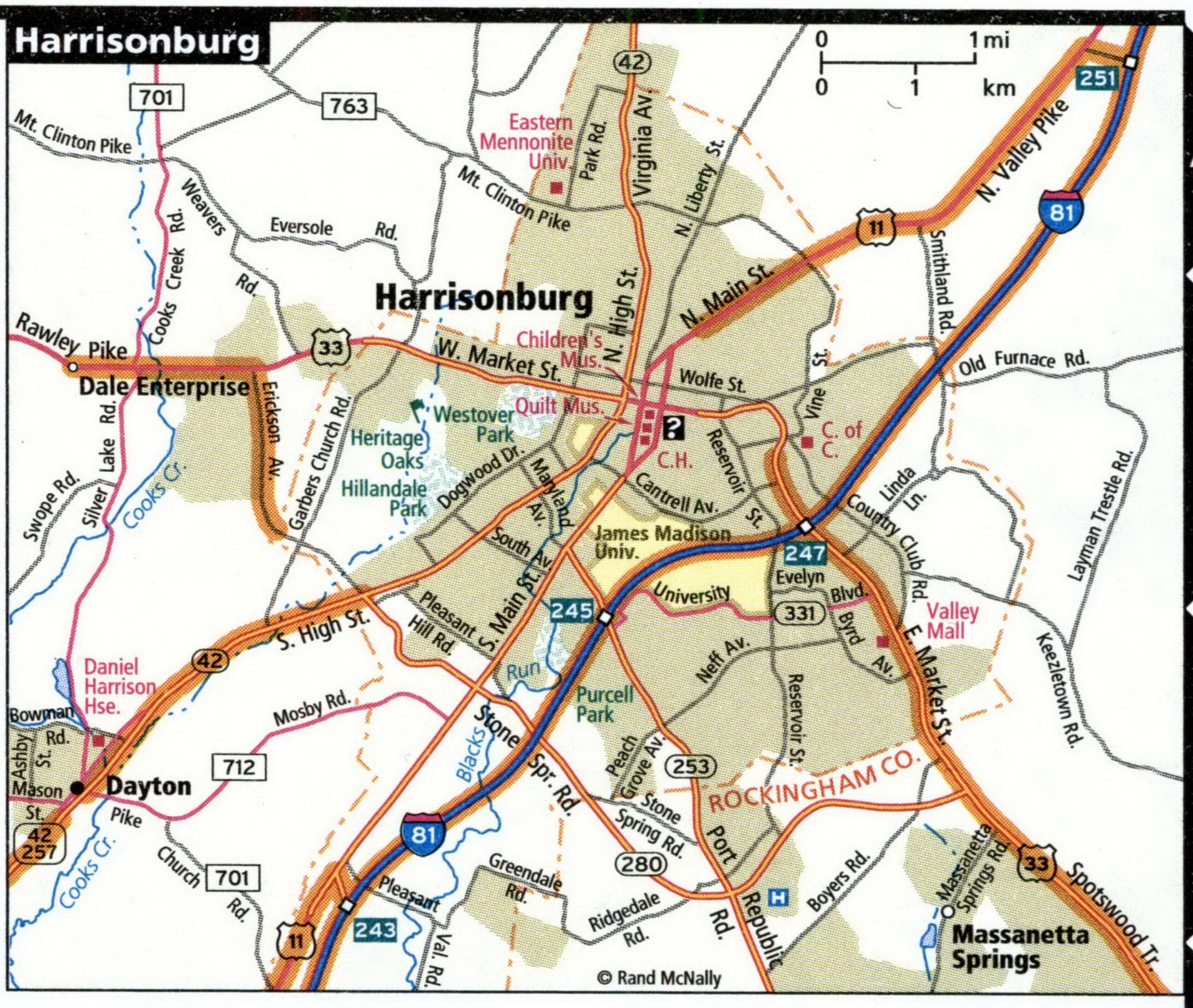 Harrisonburg city road map for truck drivers toll free highways map - usa