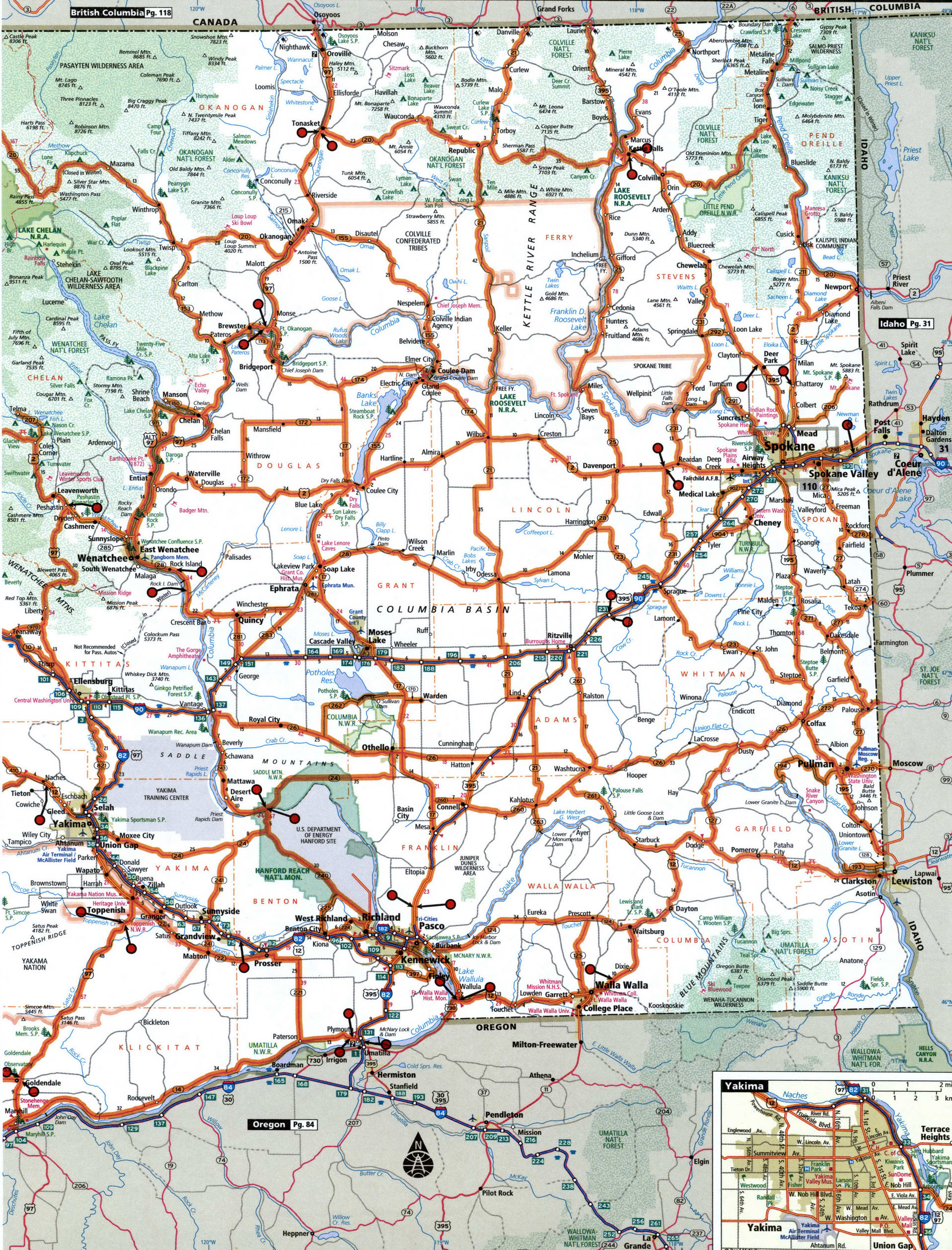 Eastern Washington state map for truckers