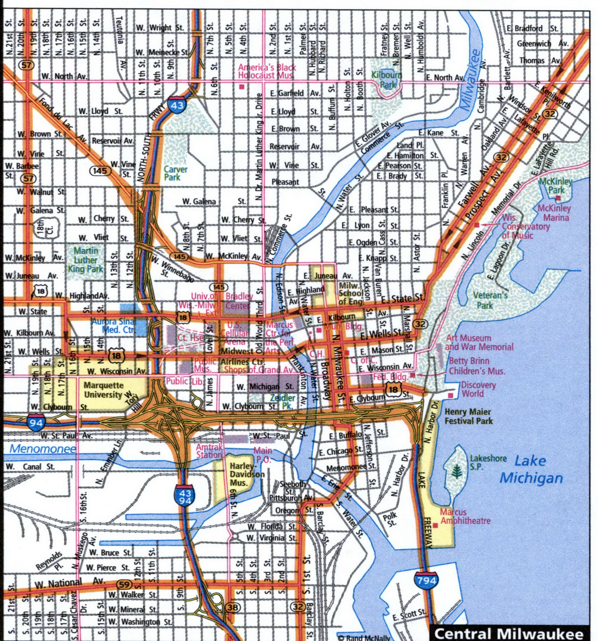 Milwaukee city road map for truck drivers toll and free highways map - usa