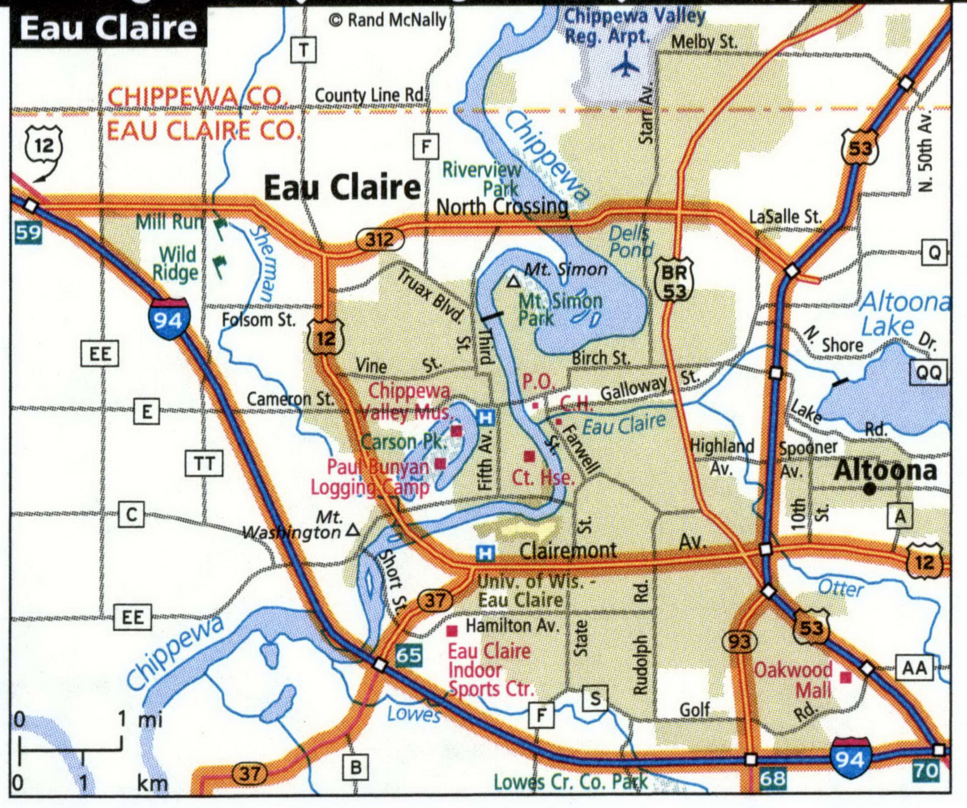 Eau Claire city road map for truck drivers toll free highways map - usa