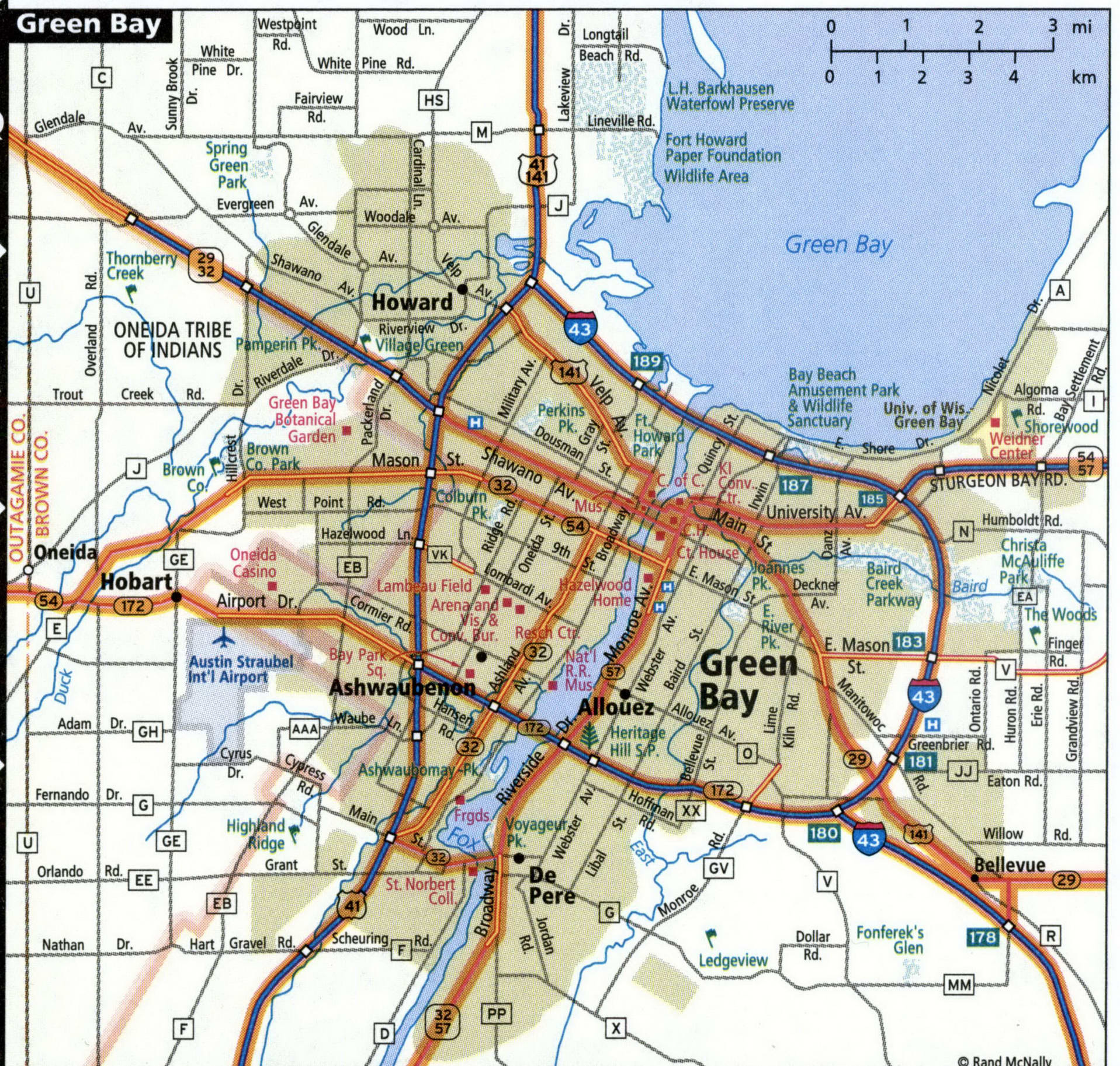 Green Bay city road map for truck drivers toll free highways map - usa