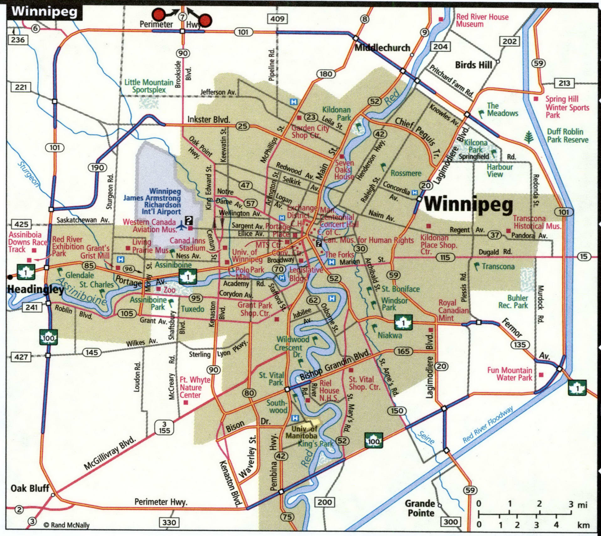 Winnipeg city road map for truck drivers toll free highways - usa