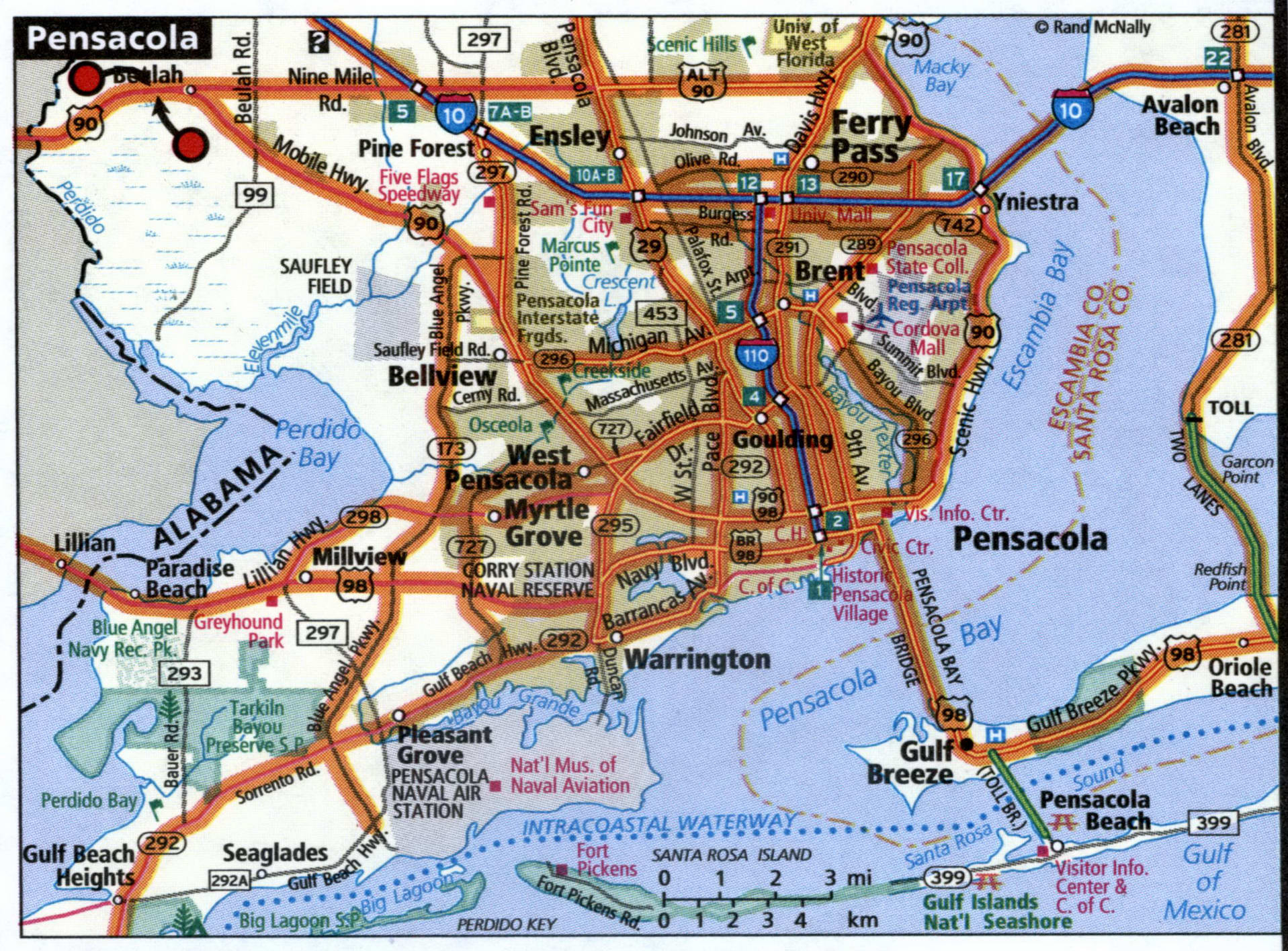 Pensacola City Road Map For Truck Drivers Toll And Free Highways Map Usa   24Pen 