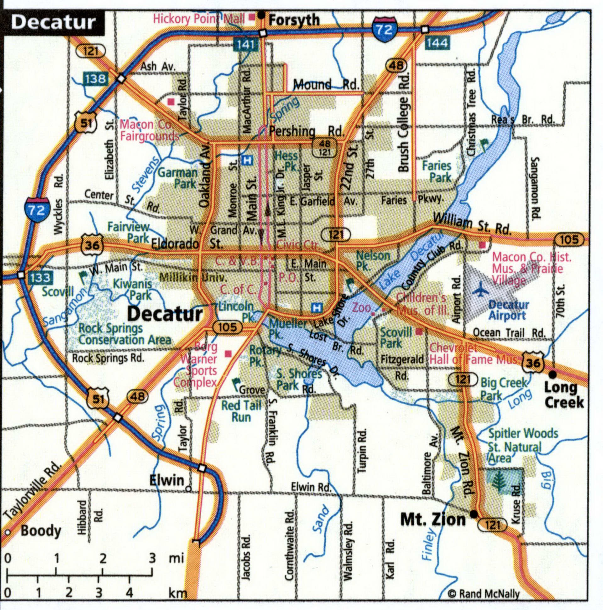 Decatur city road map for truck drivers toll and free highways map - usa