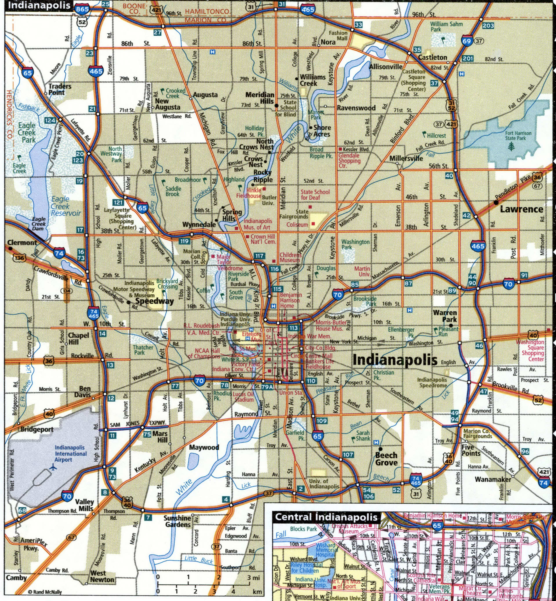 Indianapolis City Road Map For Truck Drivers Toll And Free Highways Map