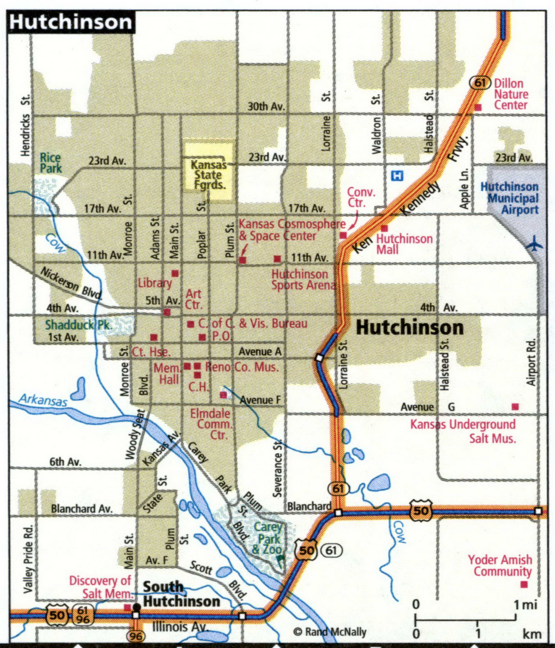 Hutchinson city road map for truck drivers toll and free highways map - usa