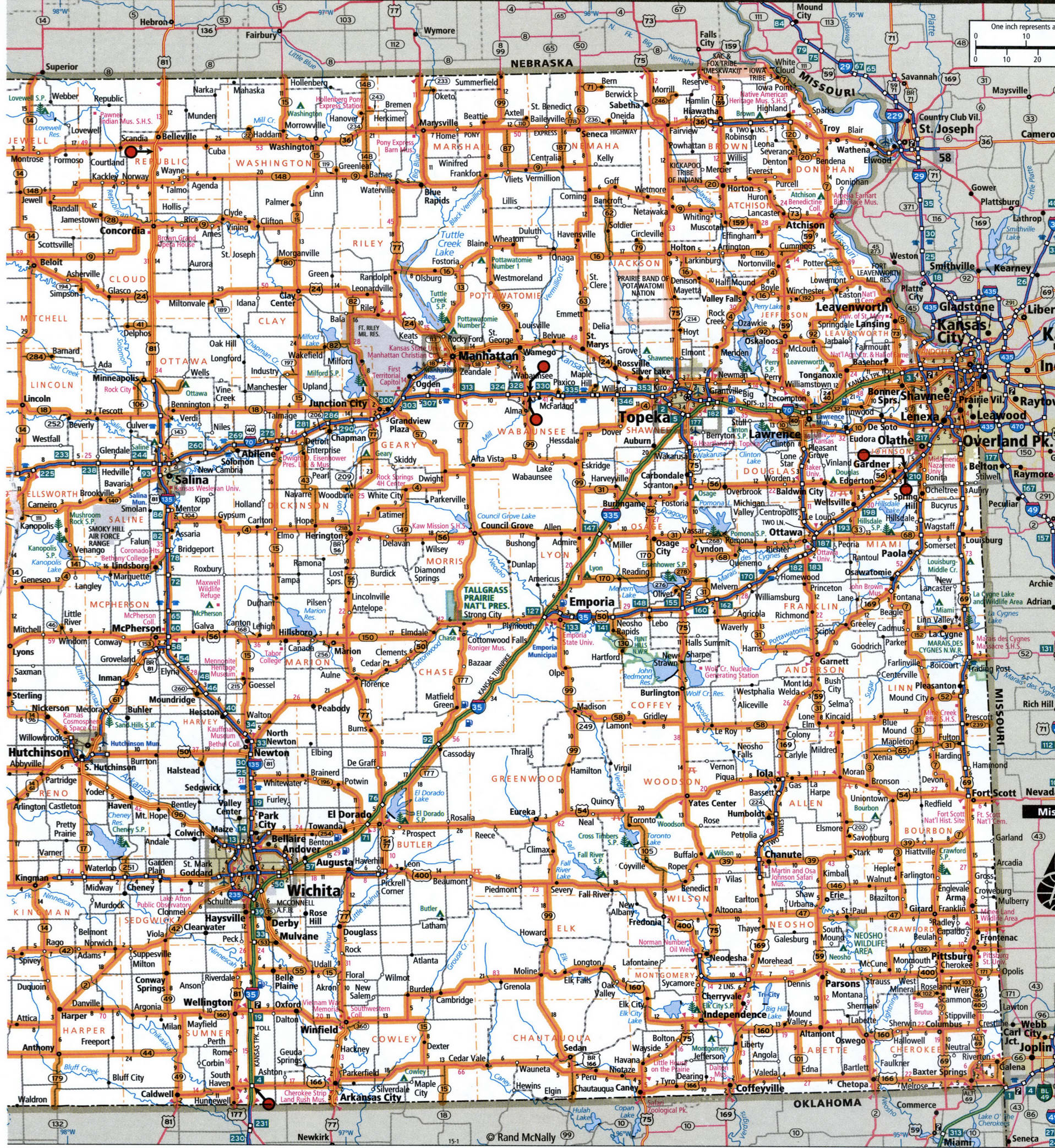 Kansas state highway map with truck routes roads map trucker drivers - usa