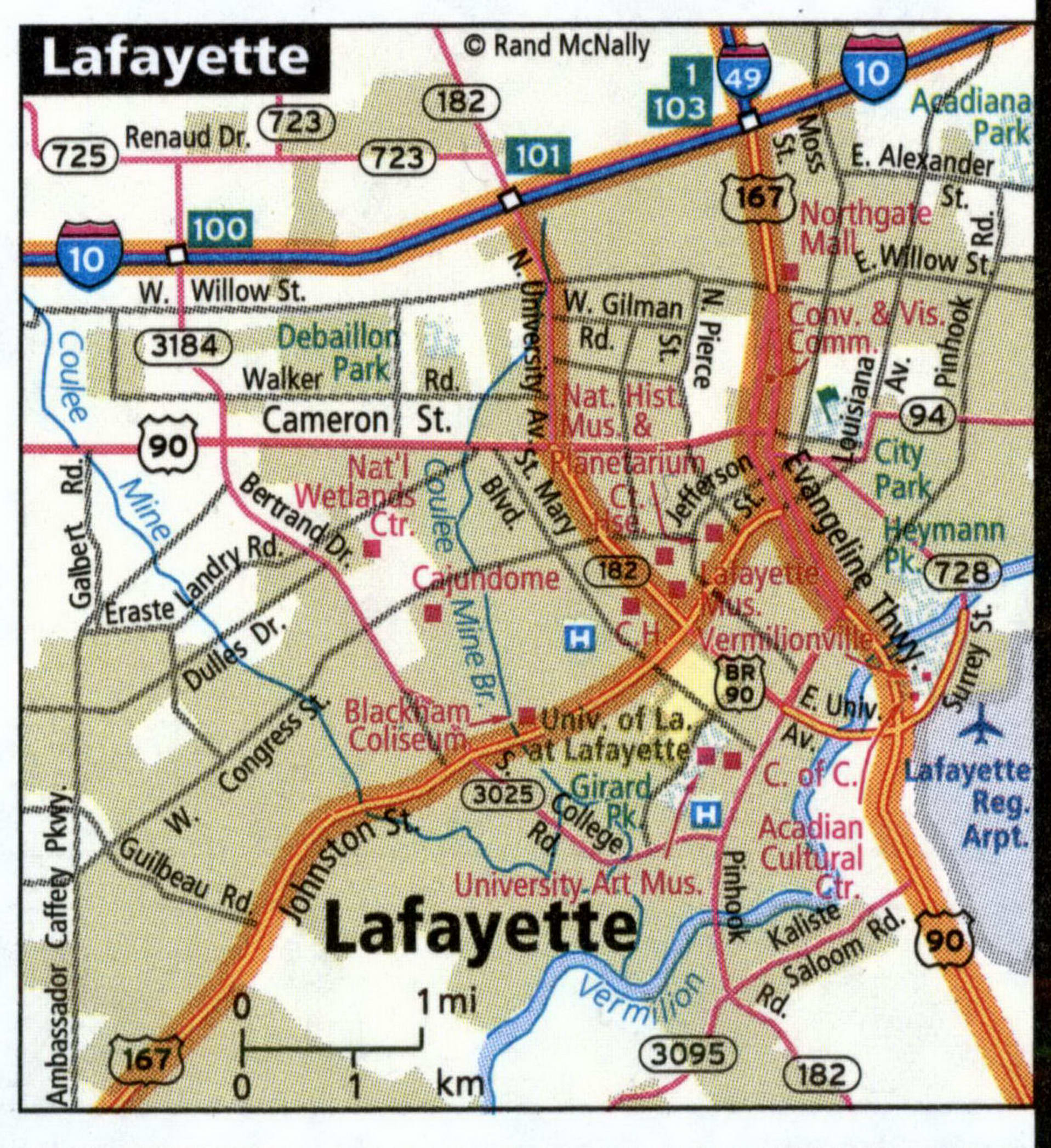 Lafayette city road map for truck drivers toll and free highways map - usa