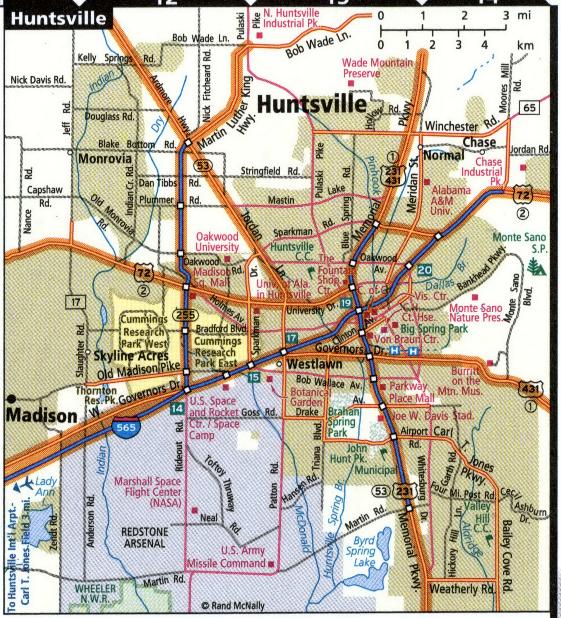 Huntsville city road map for truck drivers toll free highways map - usa