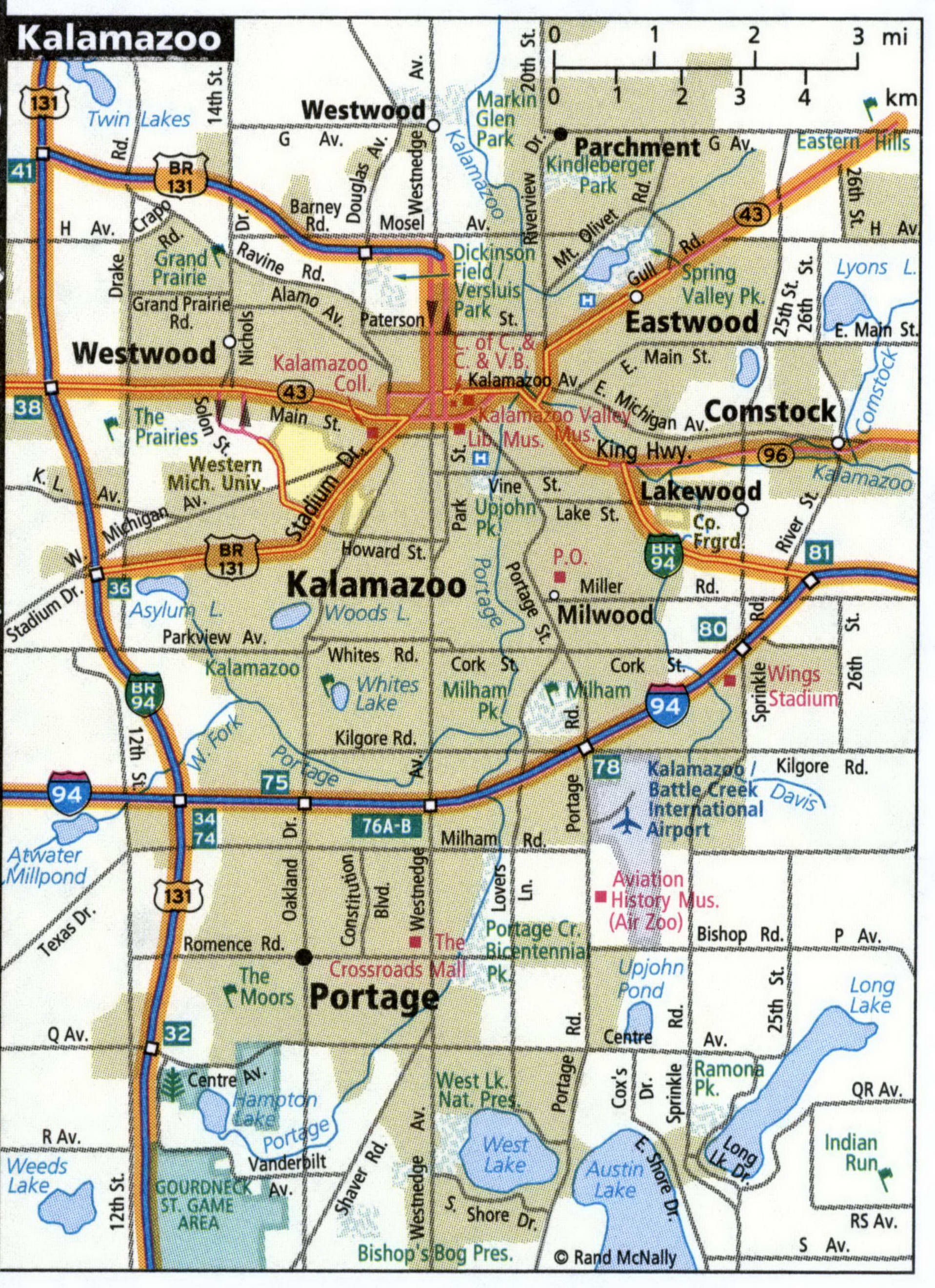 Kalamazoo city road map for truck drivers toll and free highways map - usa