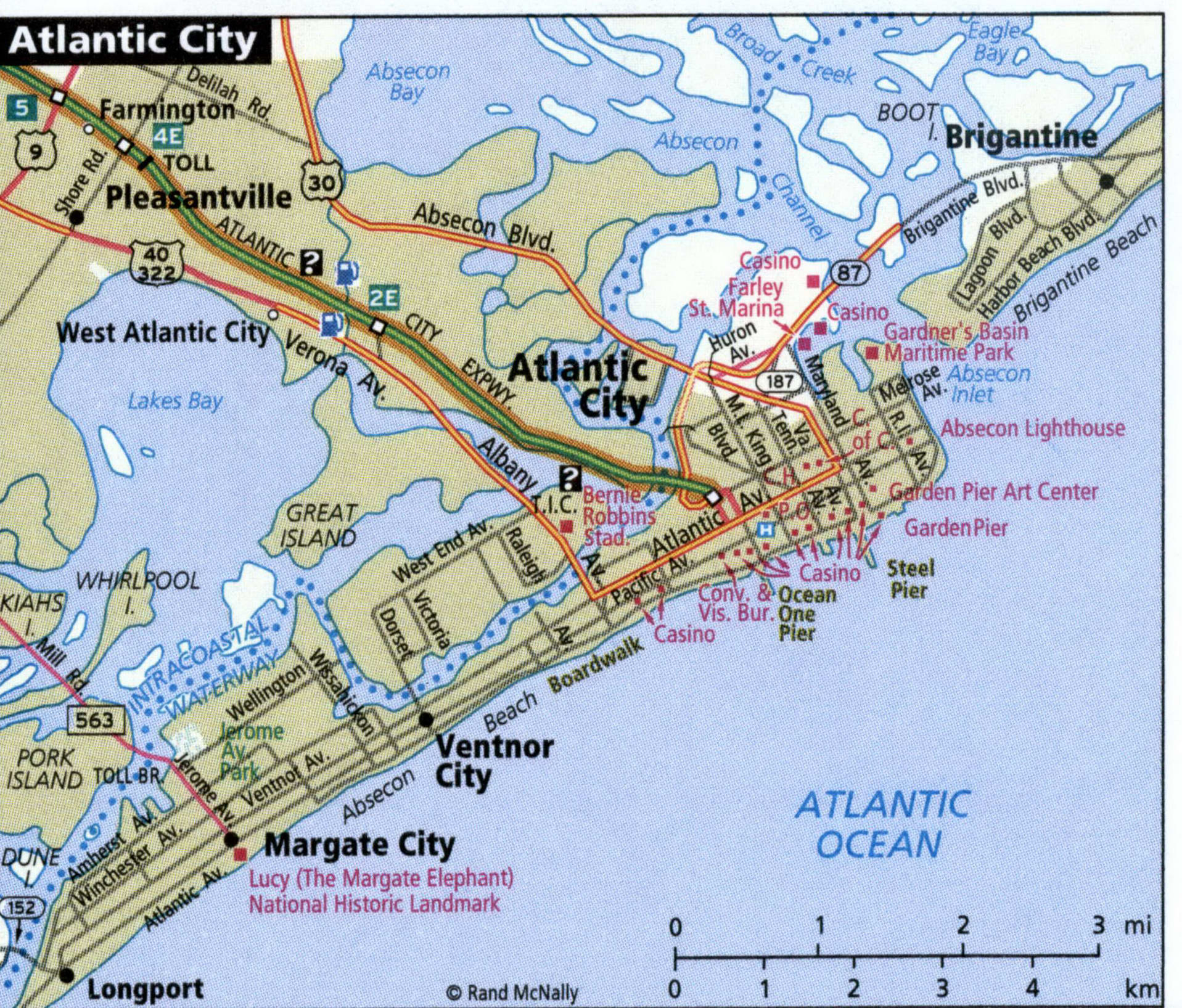 Atlantic City Road Map For Truck Drivers Toll And Free Highways Map Usa   66Atl 