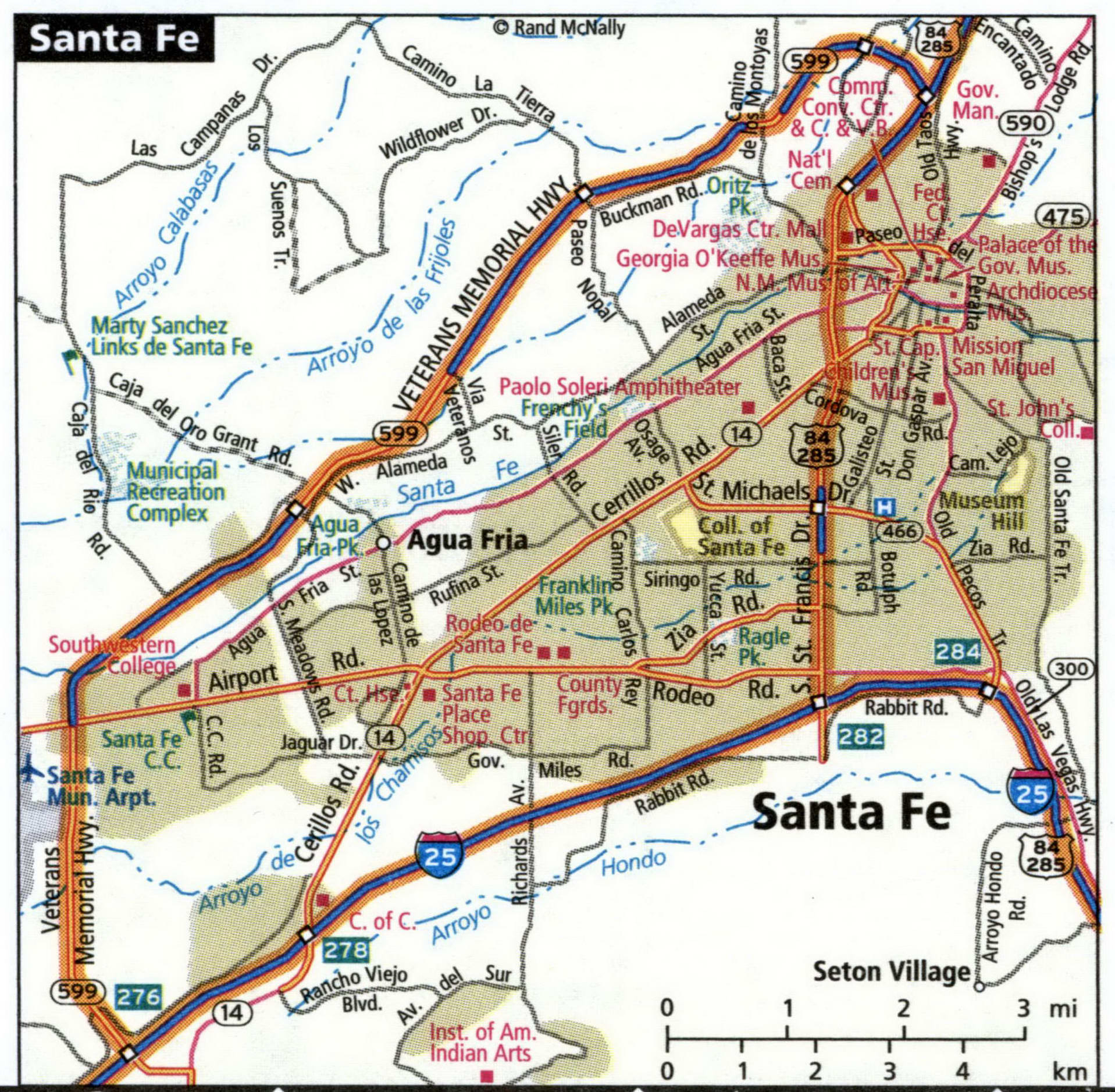 Santa Fe city road map for truck drivers toll and free highways map - usa