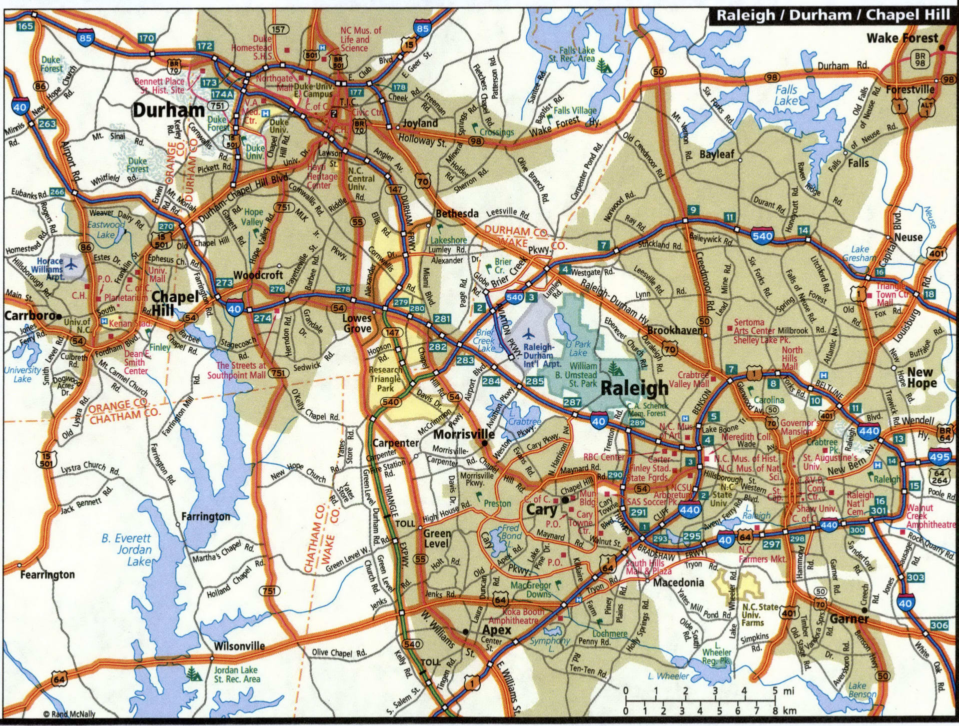 Raleigh city road map for truck drivers toll and free highways map - usa