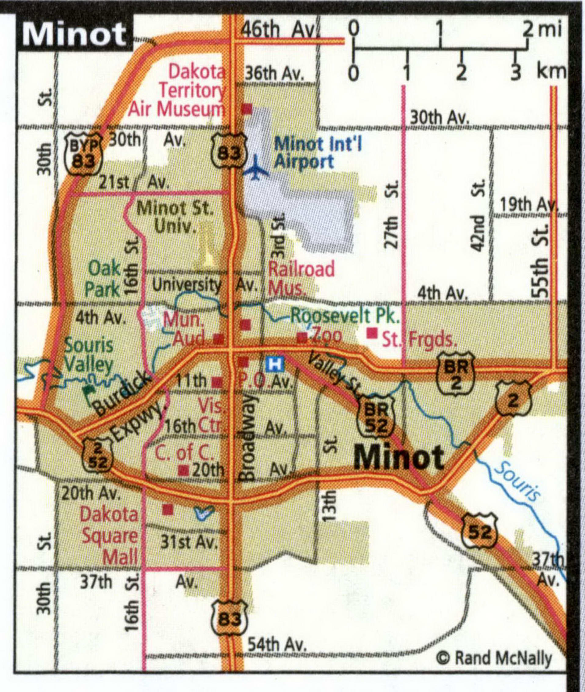 Minot city road map for truck drivers toll and free highways map - usa