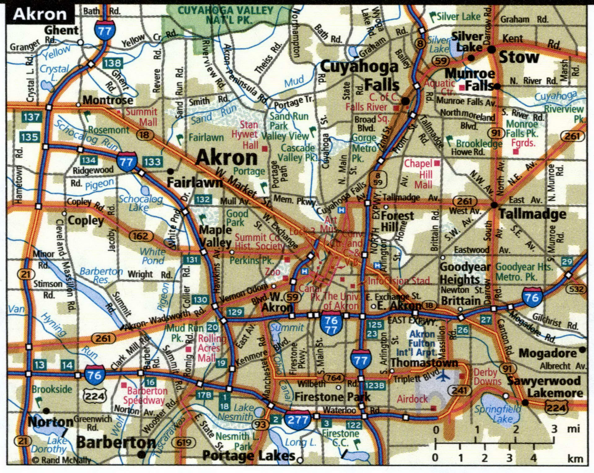 Akron city road map for truck drivers toll and free highways map - usa