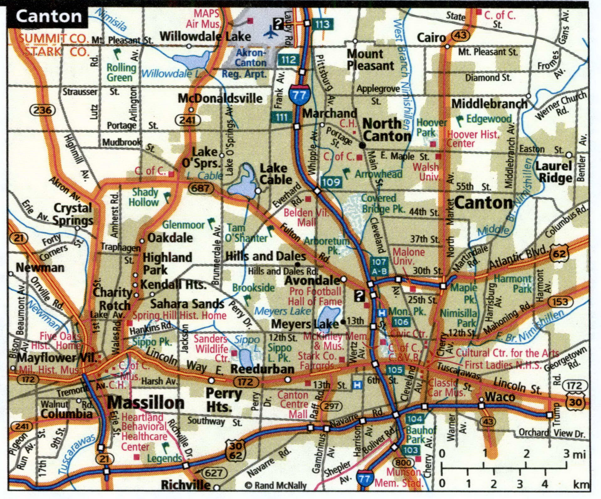 Canton City Road Map For Truck Drivers Toll And Free Highways Map Usa   78Canton 