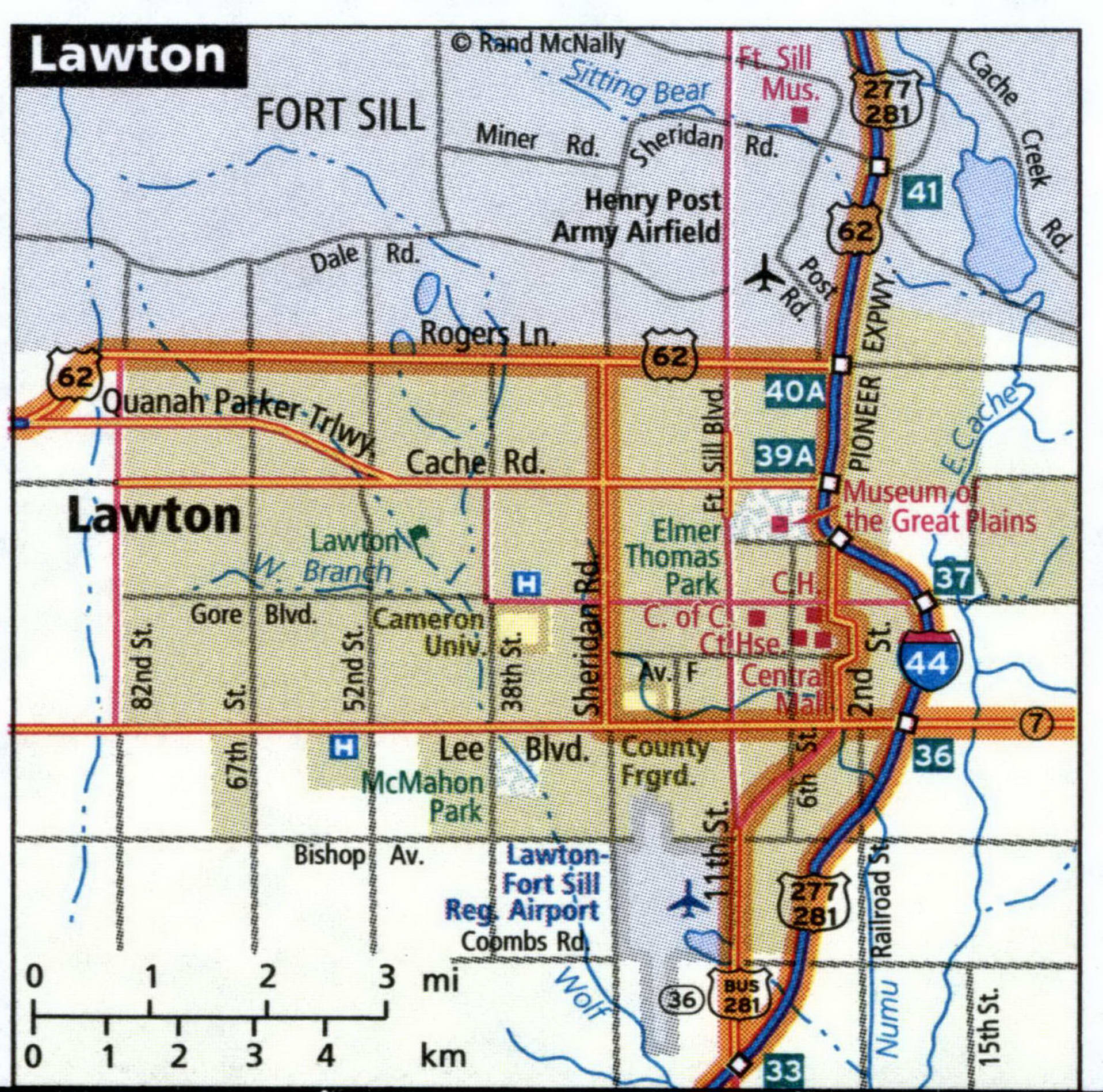 Lawton City Road Map For Truck Drivers Toll And Free Highways Map Usa 3345