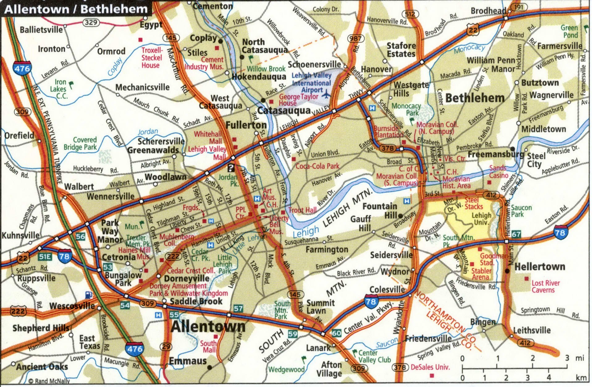 Allentown city road map for truck drivers toll free highways map - usa