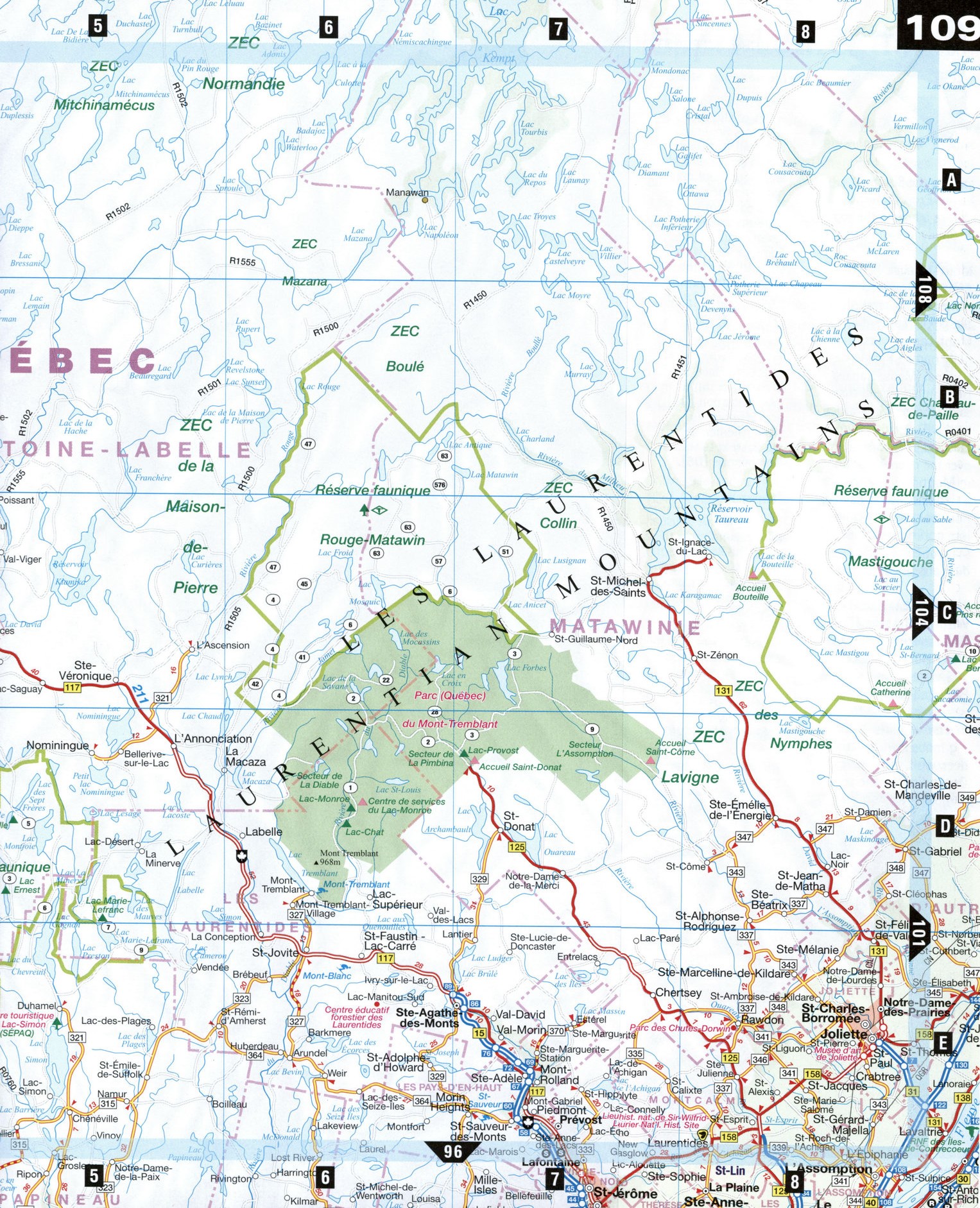 Map of the road of Upper Laurentians
