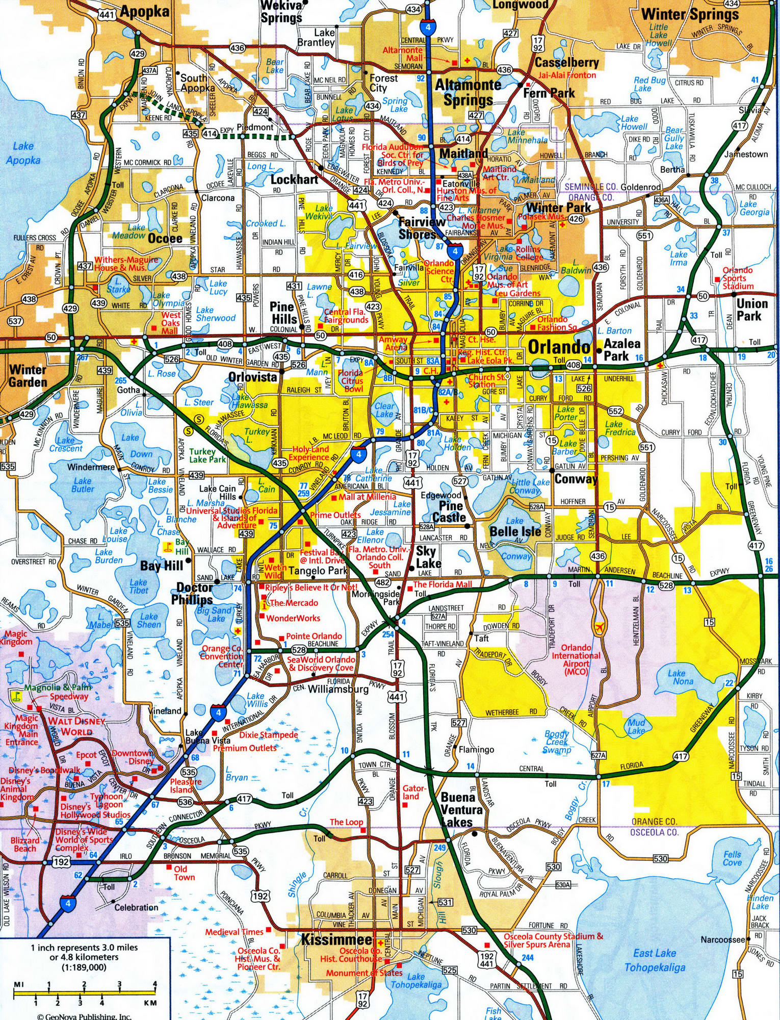 Road map of Orlando Florida USA street area detailed free highway large