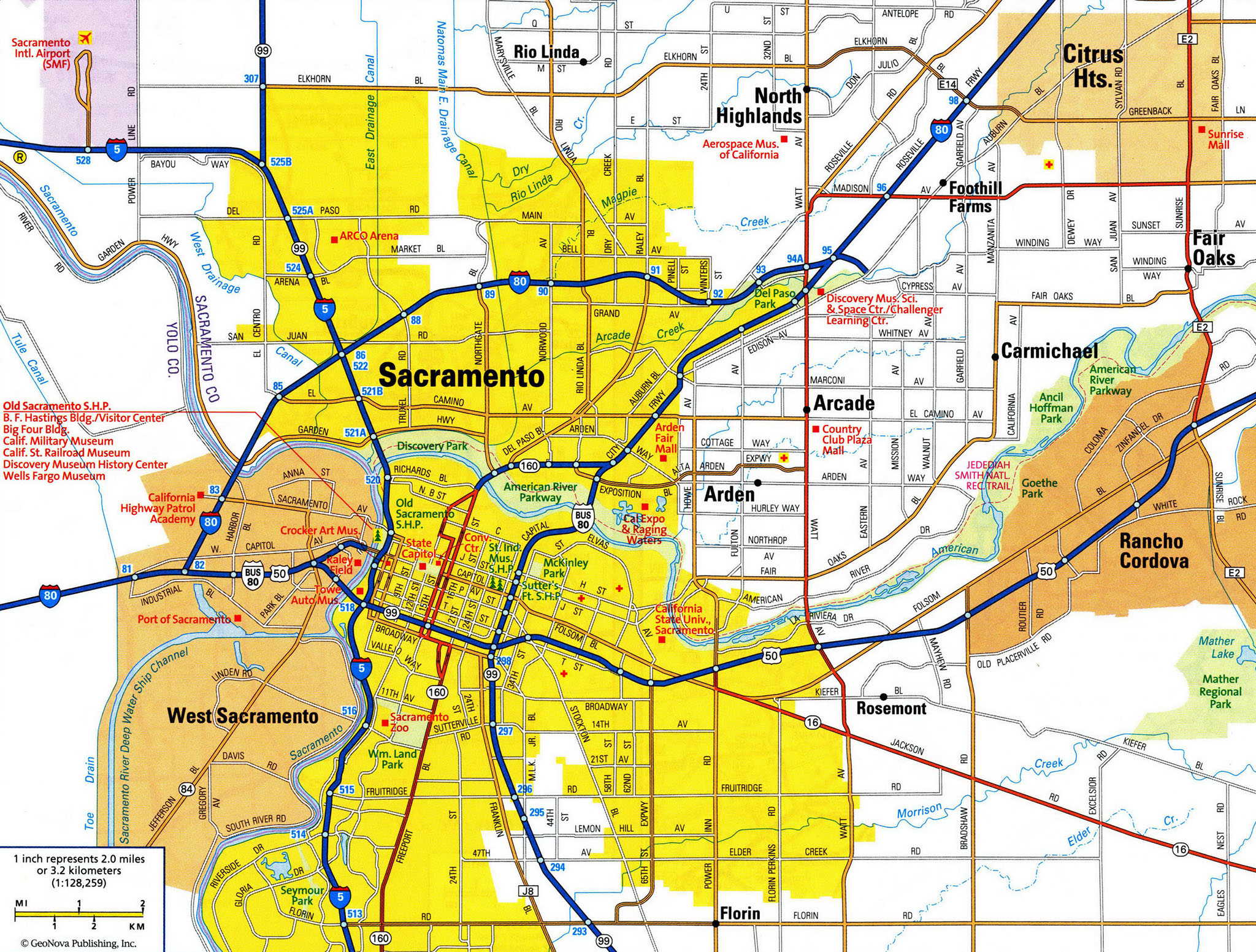 Detailed map of Sacramento city