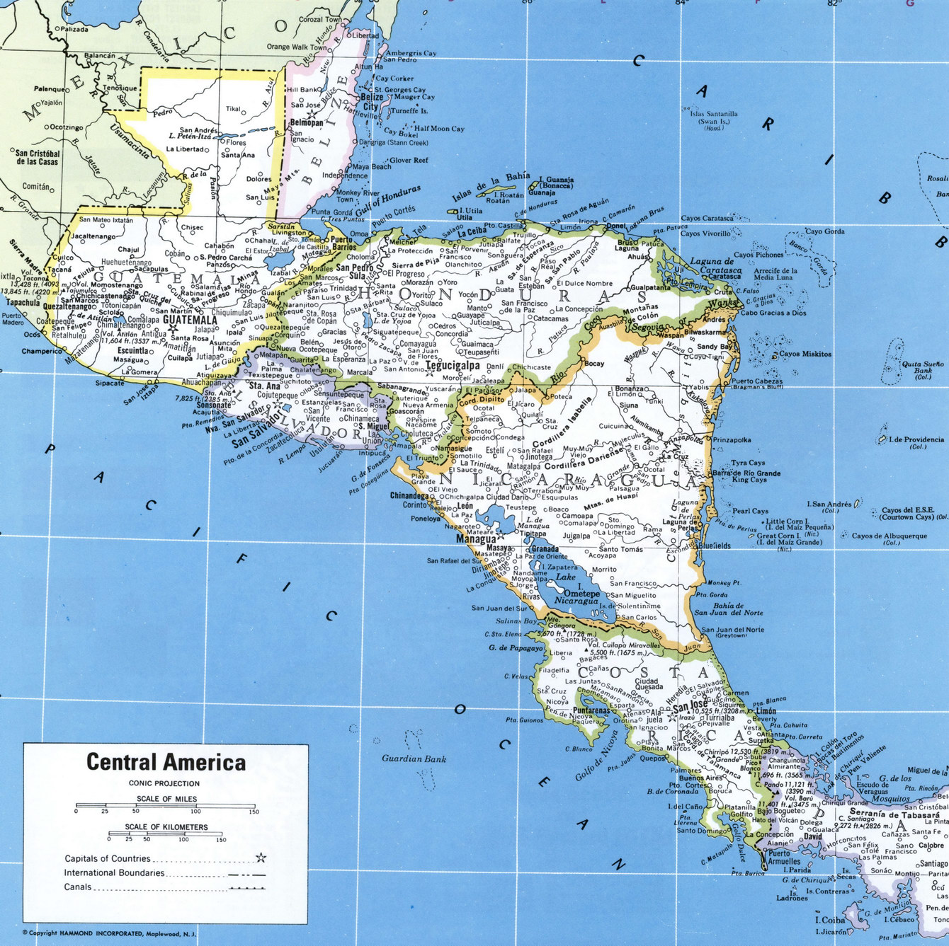 Detailed map of Central America